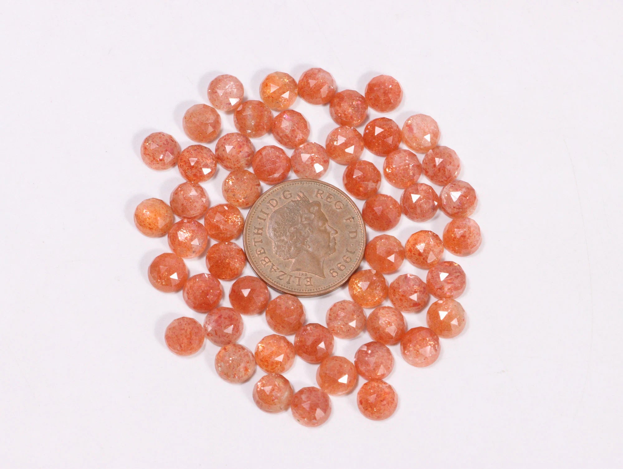 8 mm Natural Sunstone Cabochon Faceted Round Loose Gemstone, SKU2216