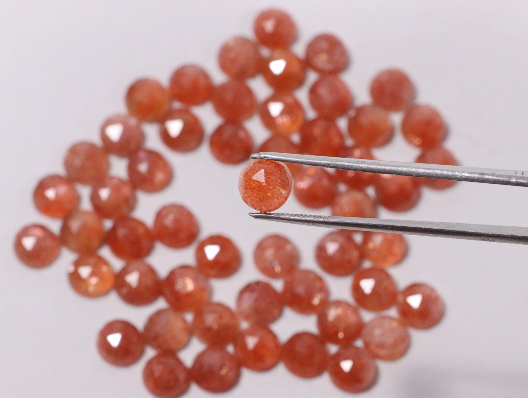 8 mm Natural Sunstone Cabochon Faceted Round Loose Gemstone, SKU2216