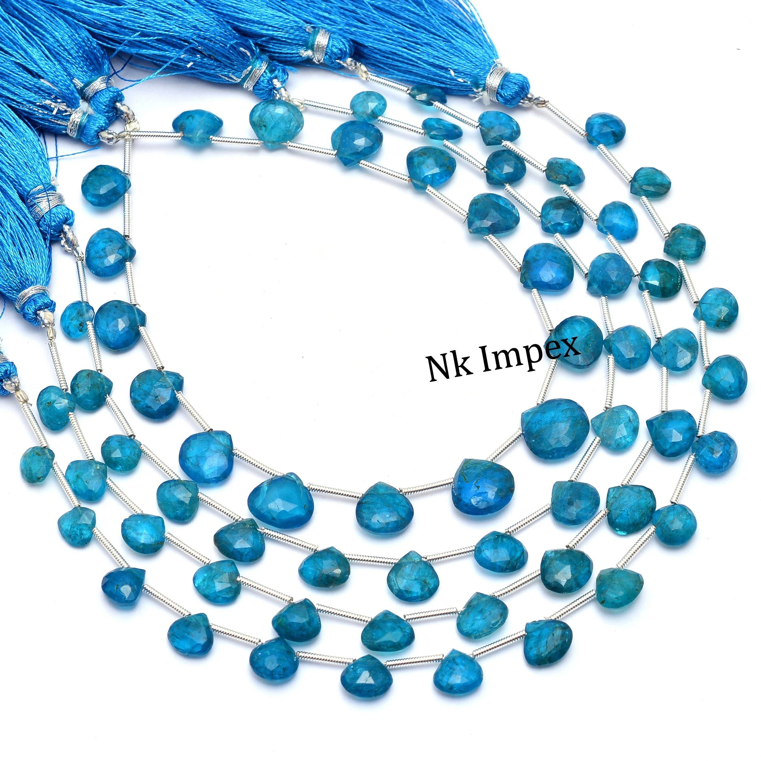 Neon Apatite Faceted Heart Shape Beads, 6 mm To 8 mm, Neon Apatite Heart, Apatite Handmade Jewelry Making Gemstone Beads, 8-9 Inch, SKU1074