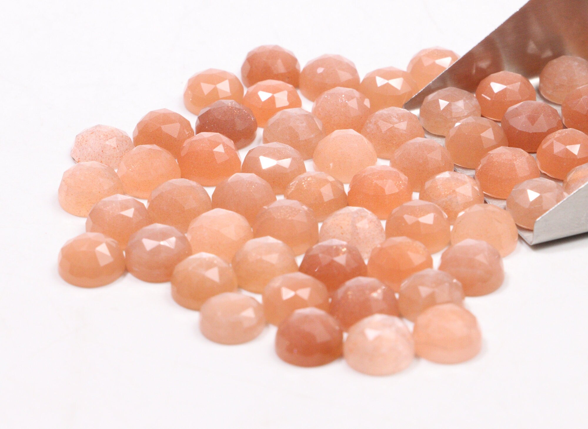 Peach Moonstone Faceted Round Loose Gemstone, 8 mm, SKU2225