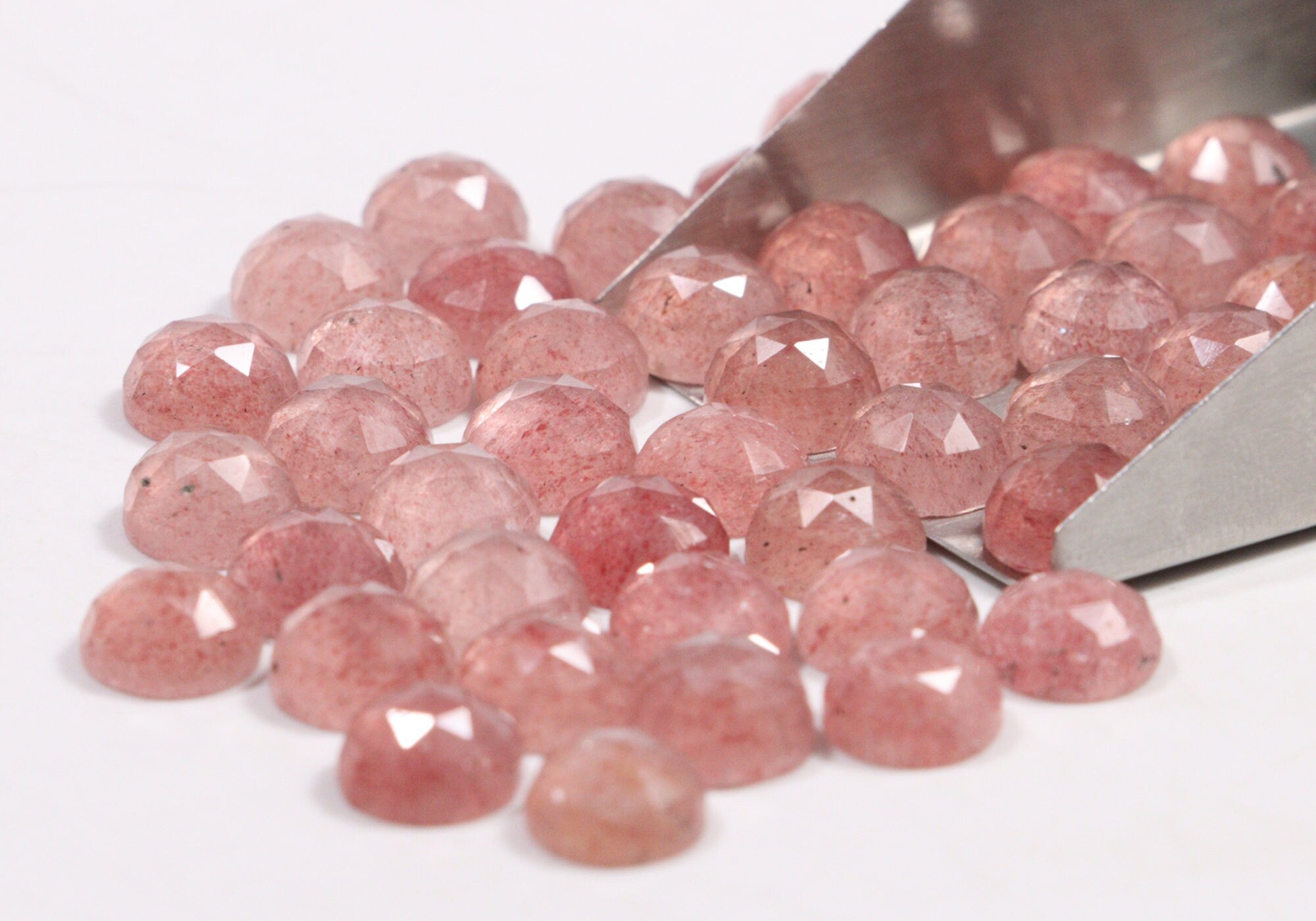 Pink Strawberry Quartz Faceted Round Loose Gemstone, 8 mm, SKU2222