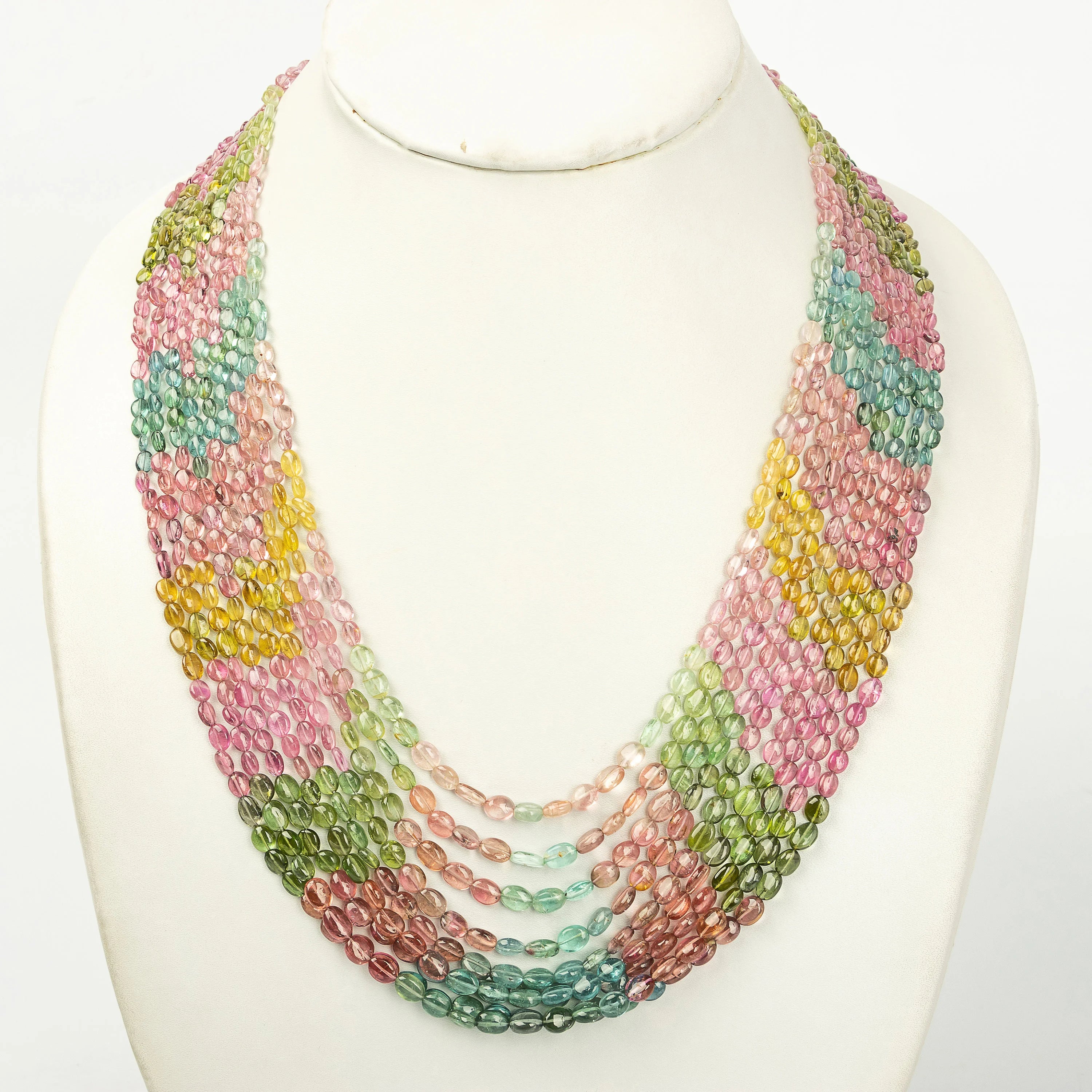 AA Quality Multi Tourmaline Smooth Oval Necklace, Handmade Beaded Necklace, Unique Gift,  SKU2187