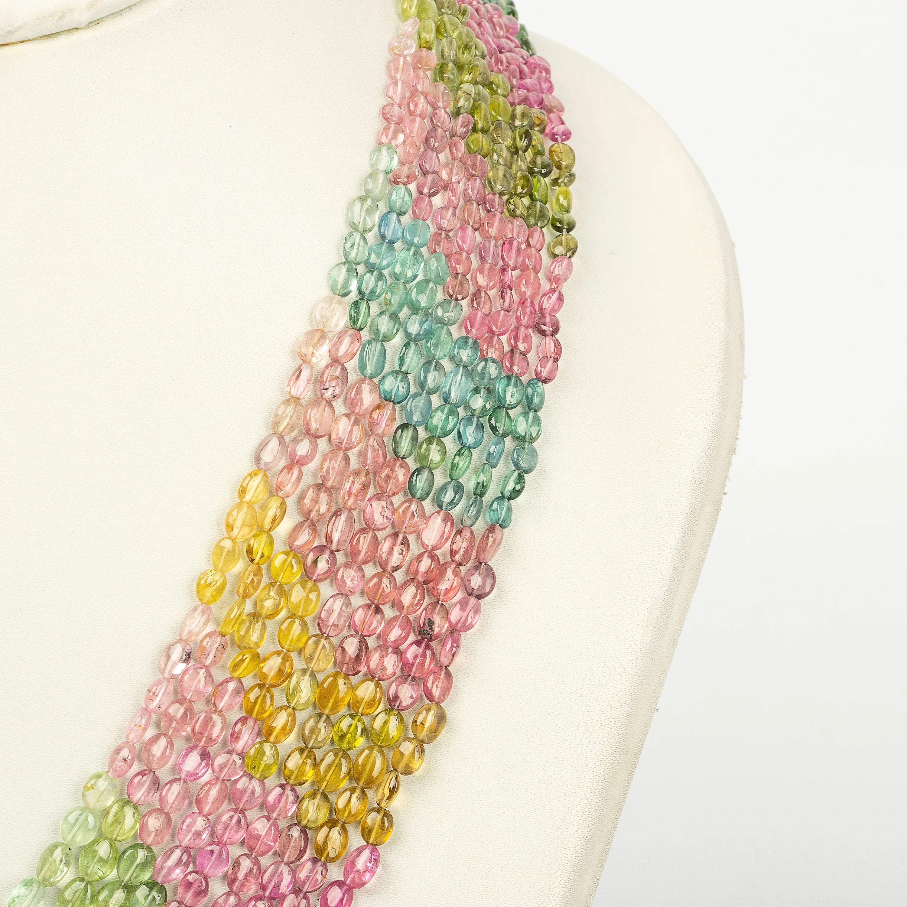 AA Quality Multi Tourmaline Smooth Oval Necklace, Handmade Beaded Necklace, Unique Gift,  SKU2187