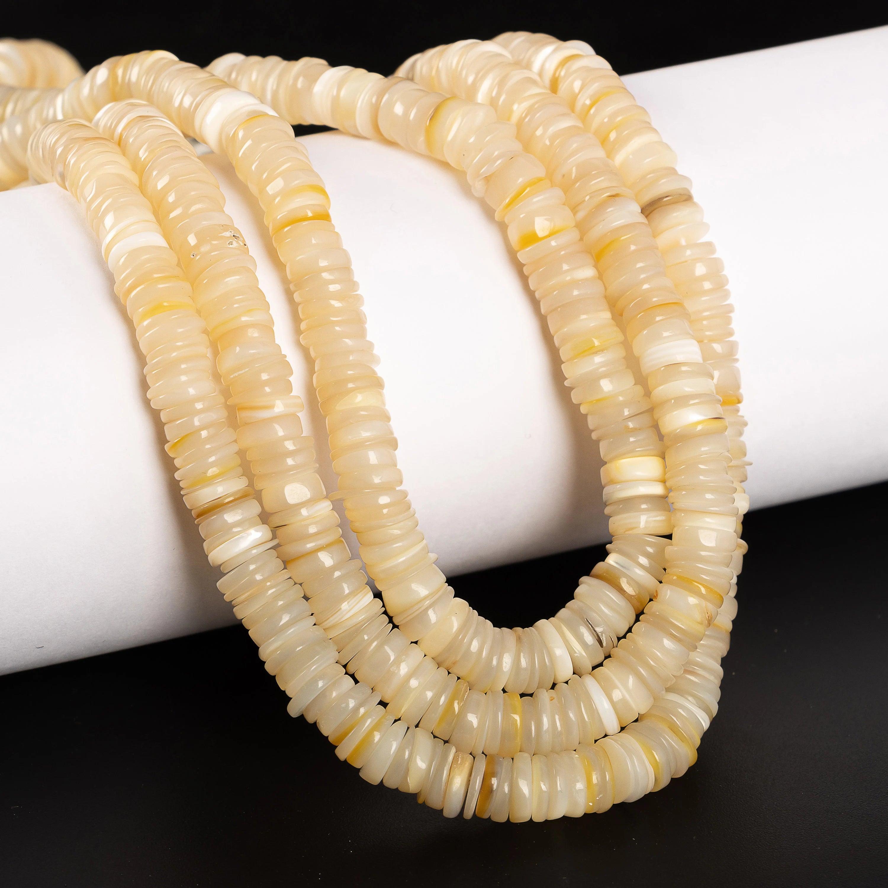 Elegant Mother of Pearl Heishi Tyre Beads, 16” Strands, Natural Smooth Beads for DIY Jewelry, SKU2208