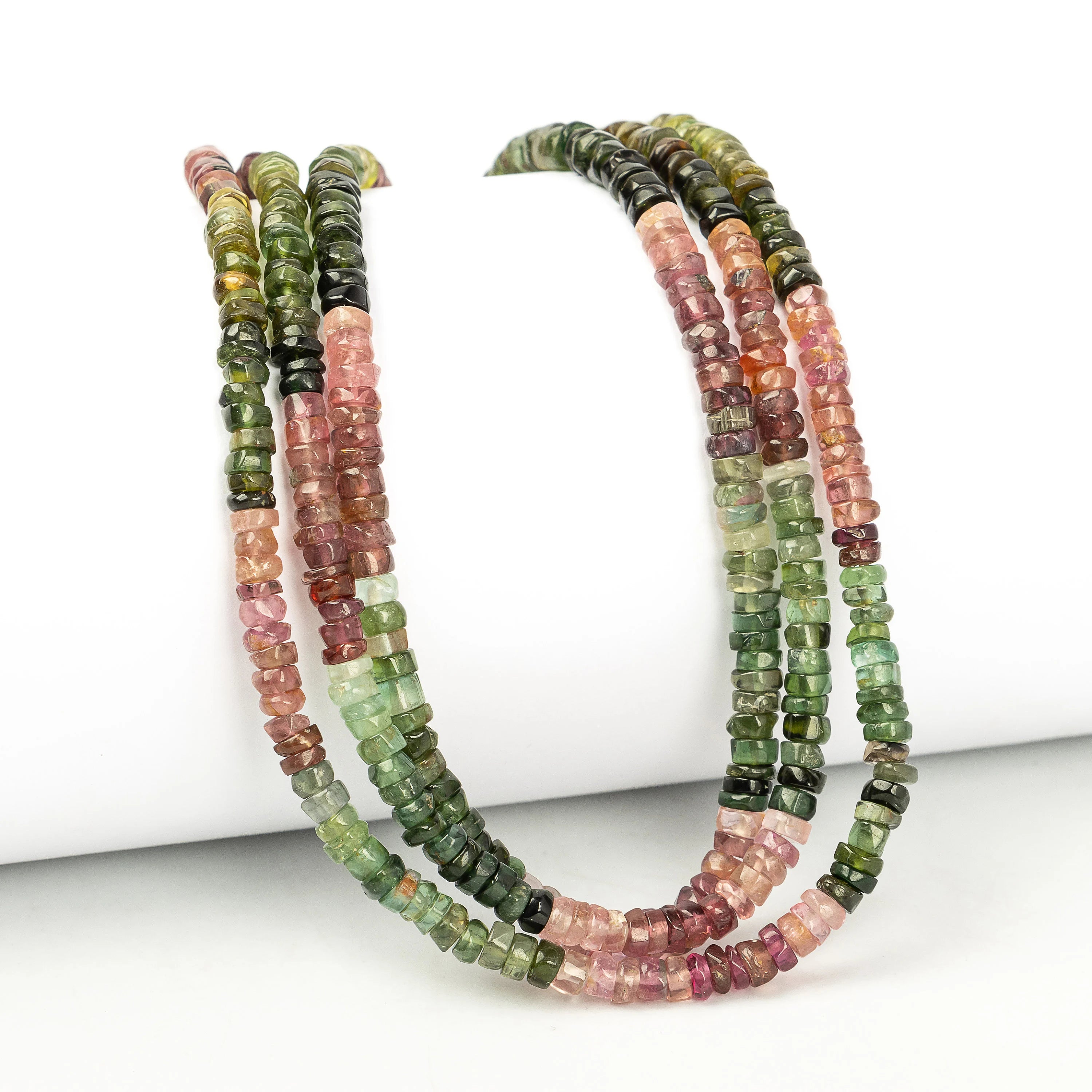 Natural Multi Tourmaline Smooth Heishi Tyre Beads, 16 Inch Strand, SKU2237