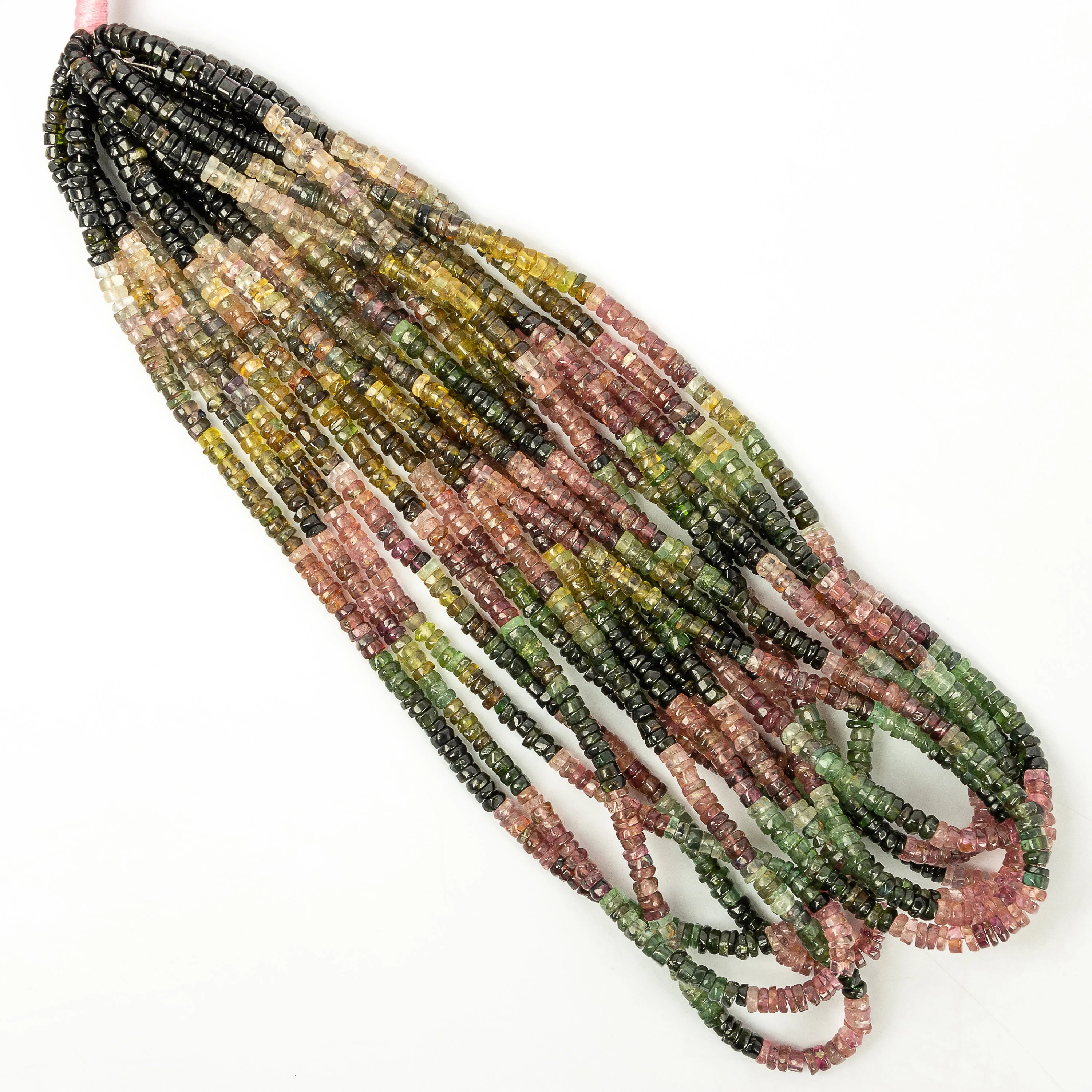 Natural Multi Tourmaline Smooth Heishi Tyre Beads, 16 Inch Strand, SKU2237
