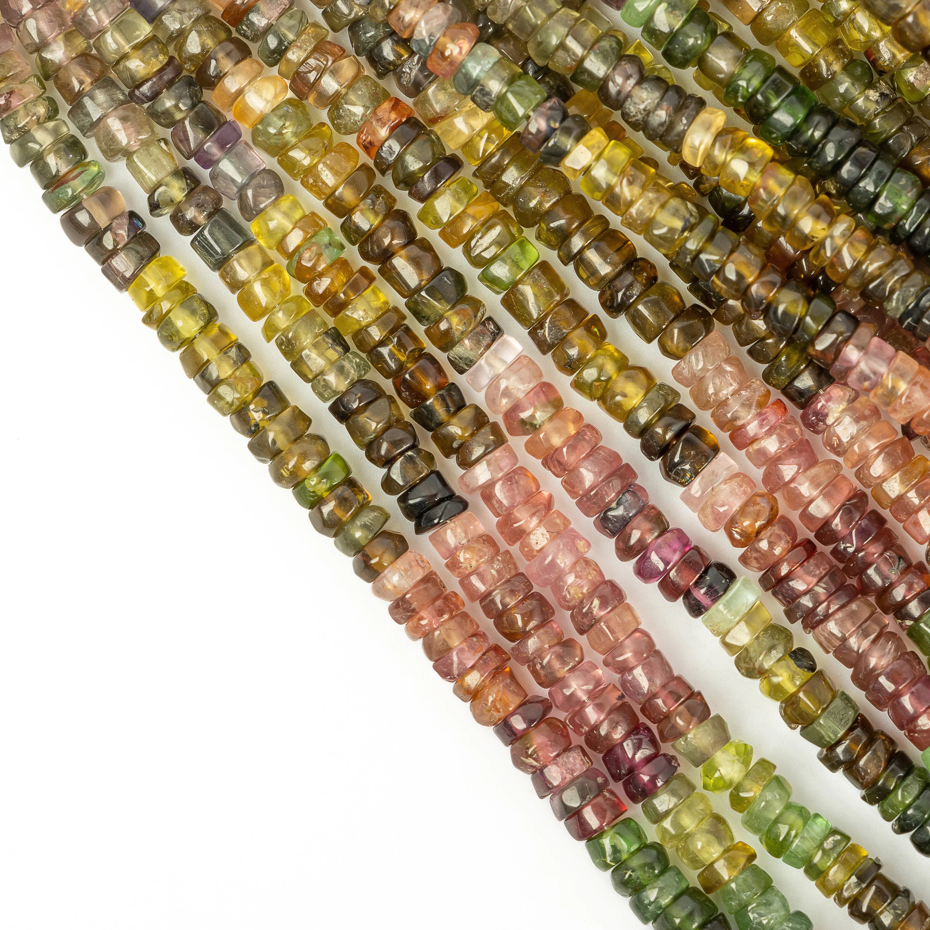 Natural Multi Tourmaline Smooth Heishi Tyre Beads, 16 Inch Strand, SKU2237