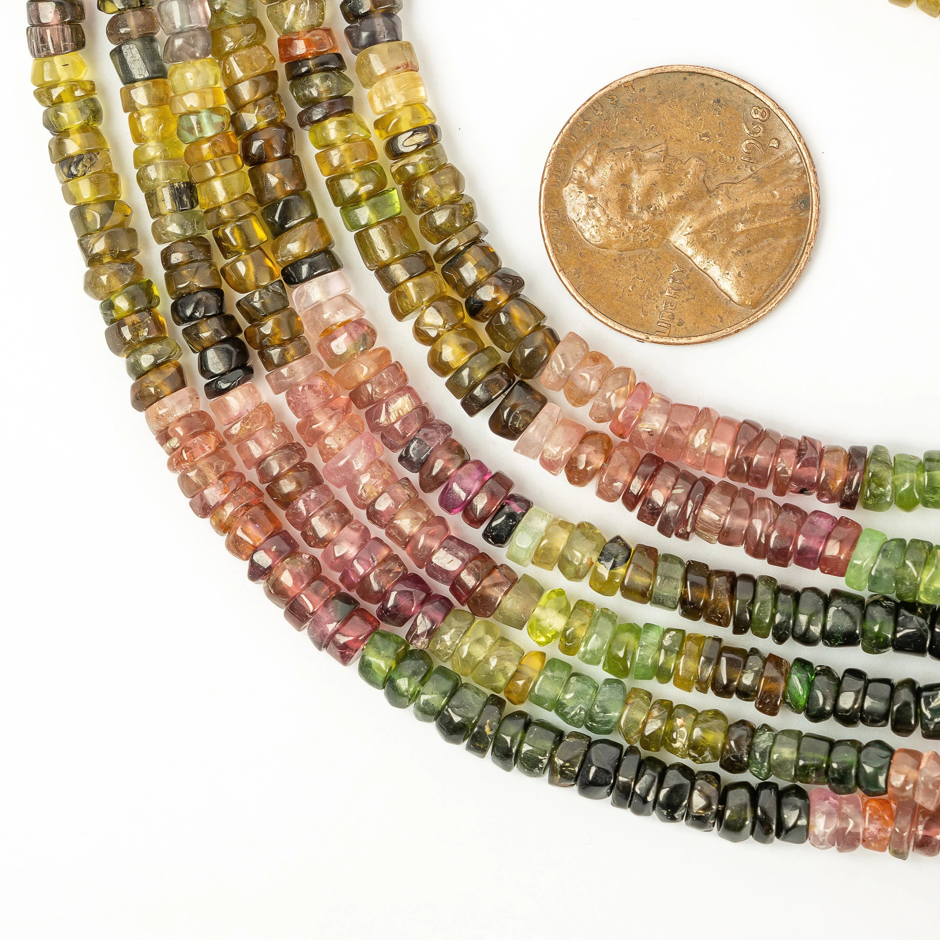 Natural Multi Tourmaline Smooth Heishi Tyre Beads, 16 Inch Strand, SKU2237