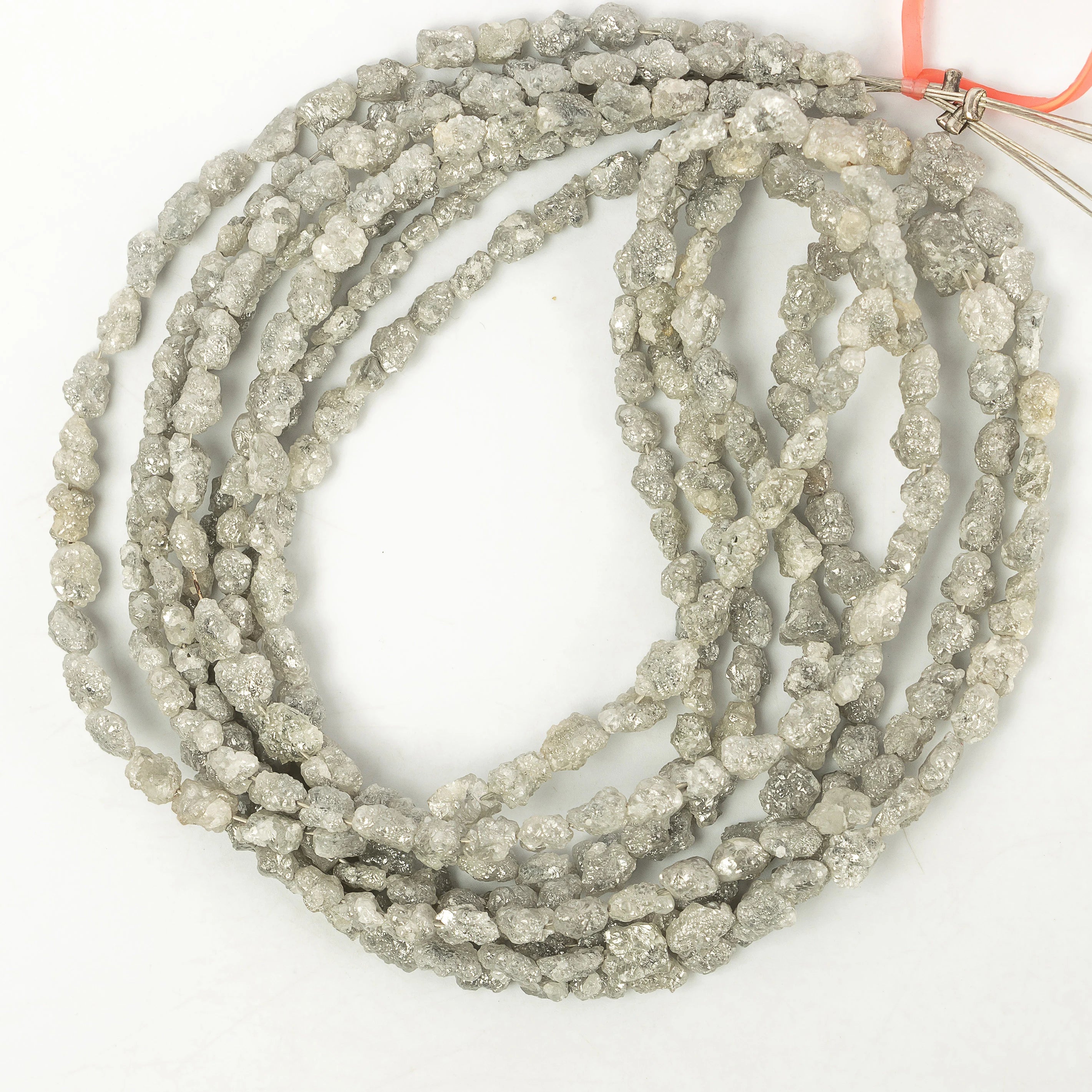 Elongated Grey Diamond Uncut Beads, Off White Grey Diamond Uncut Beads, SKU2272
