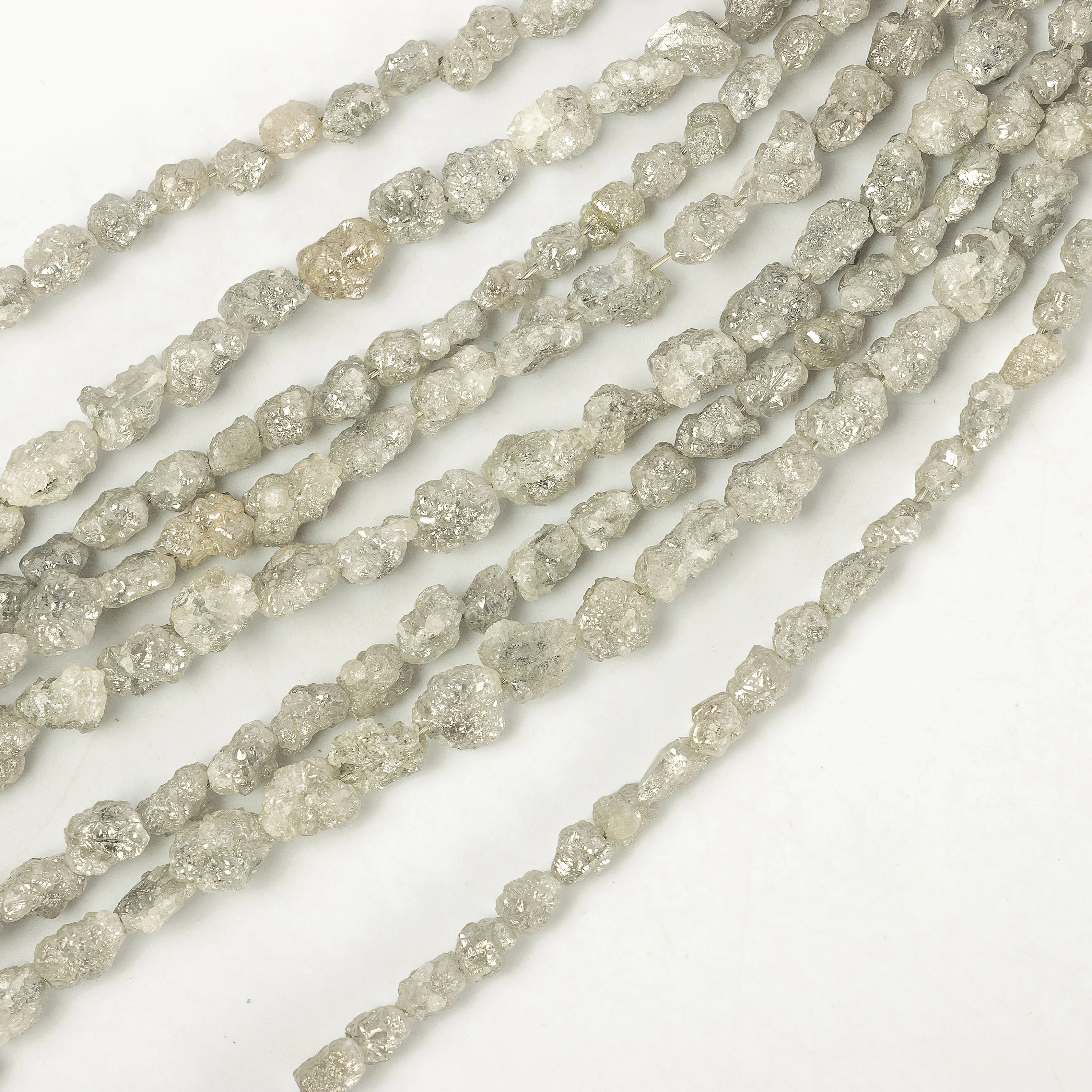 Elongated Grey Diamond Uncut Beads, Off White Grey Diamond Uncut Beads, SKU2272