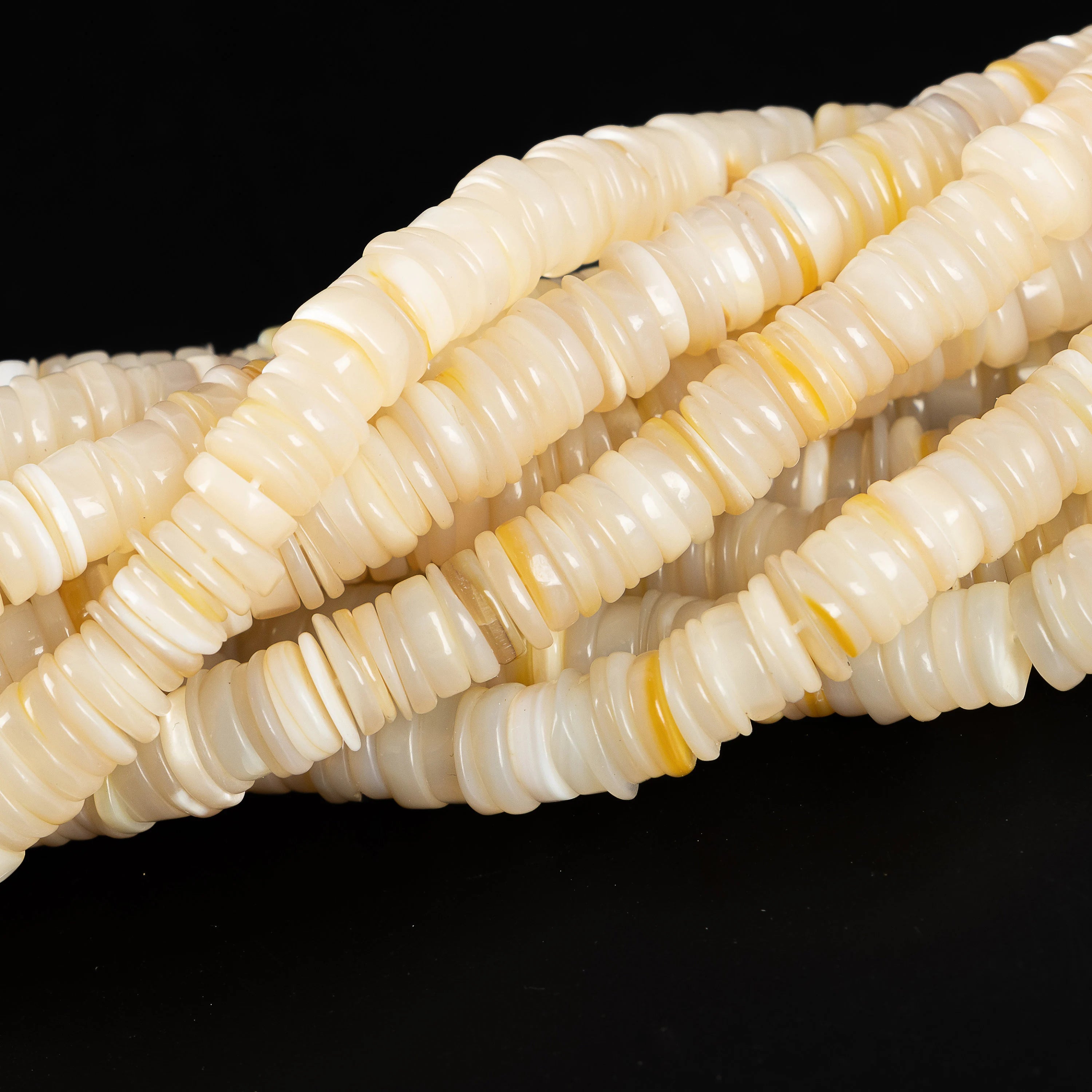 Elegant Mother of Pearl Heishi Tyre Beads, 16” Strands, Natural Smooth Beads for DIY Jewelry, SKU2208