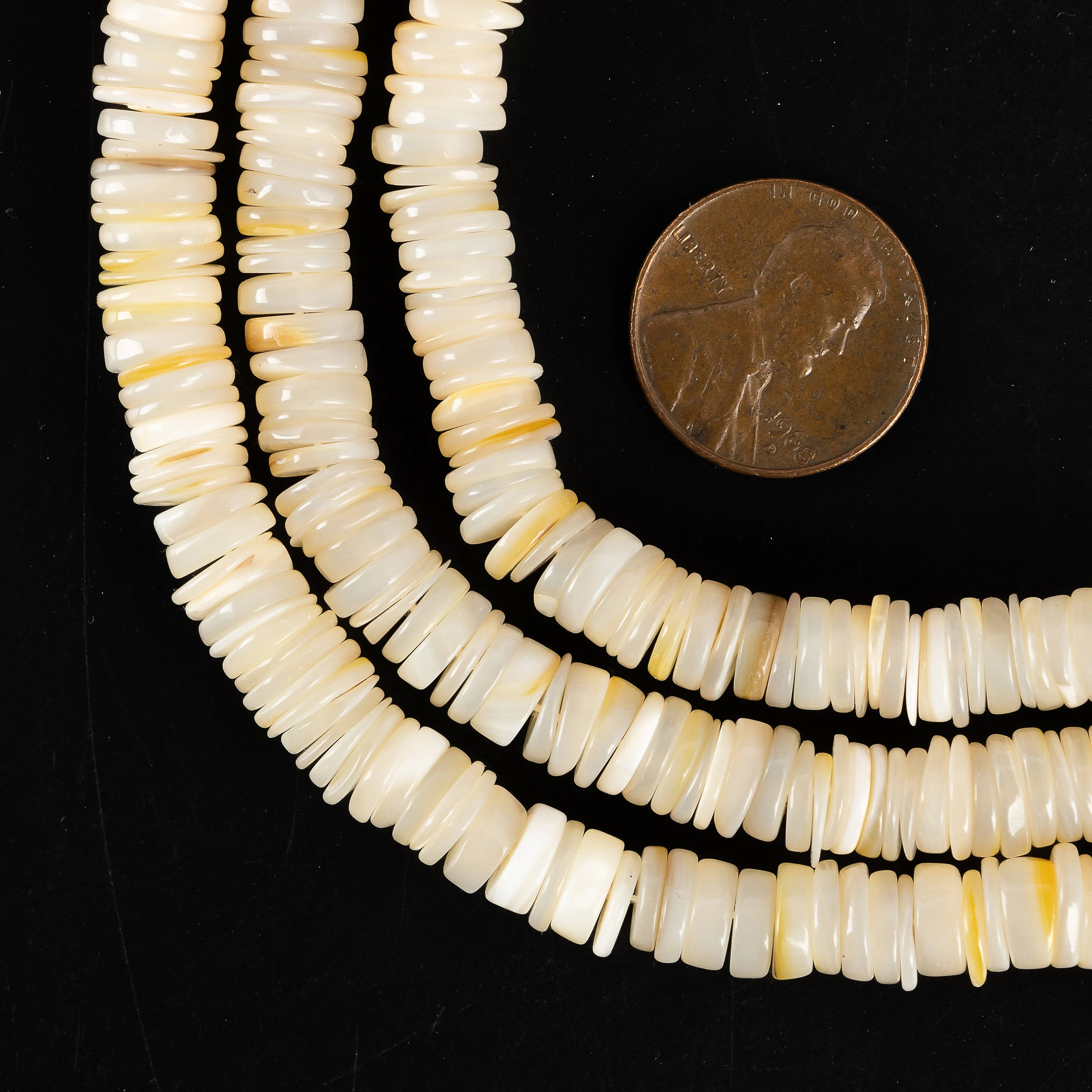 Elegant Mother of Pearl Heishi Tyre Beads, 16” Strands, Natural Smooth Beads for DIY Jewelry, SKU2208