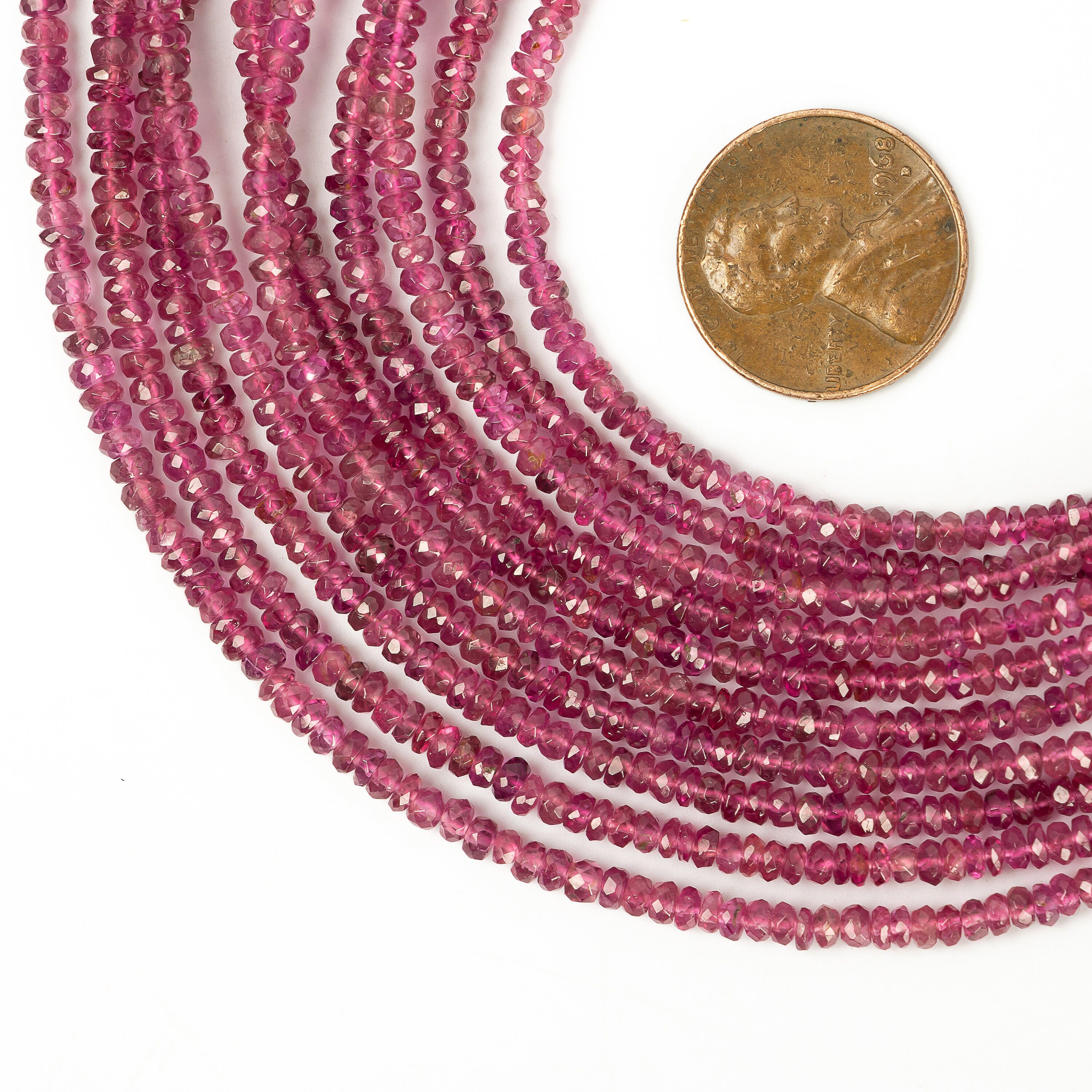 Rubellite Pink Tourmaline Faceted Rondelle Beads, 2 mm To 4.5 mm, SKU2252
