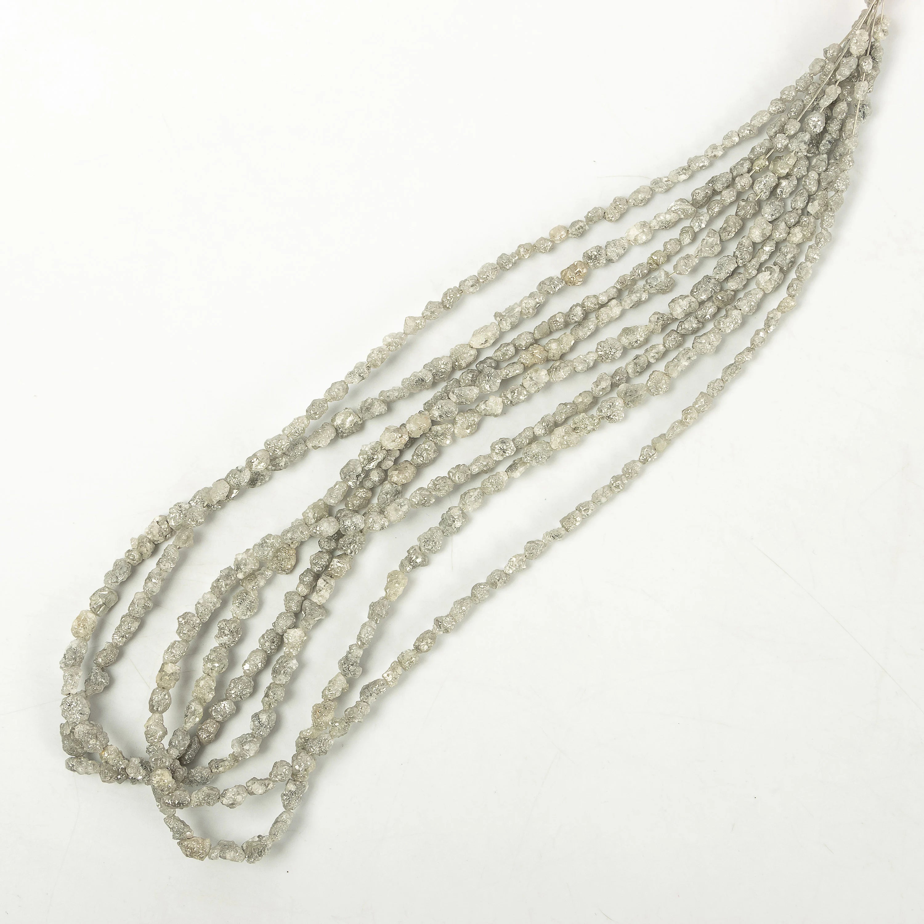 Elongated Grey Diamond Uncut Beads, Off White Grey Diamond Uncut Beads, SKU2272