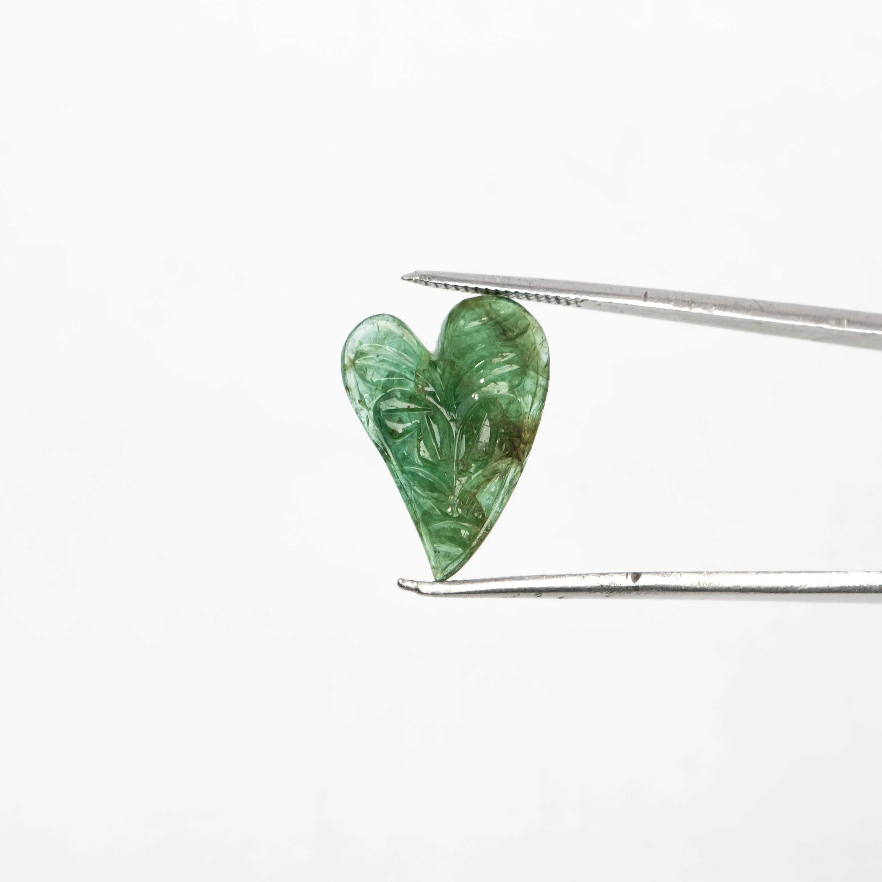 Natural Emerald Fancy Heart Shape Carving Loose Gemstone, Unique Handmade Gemstone, SKU2278