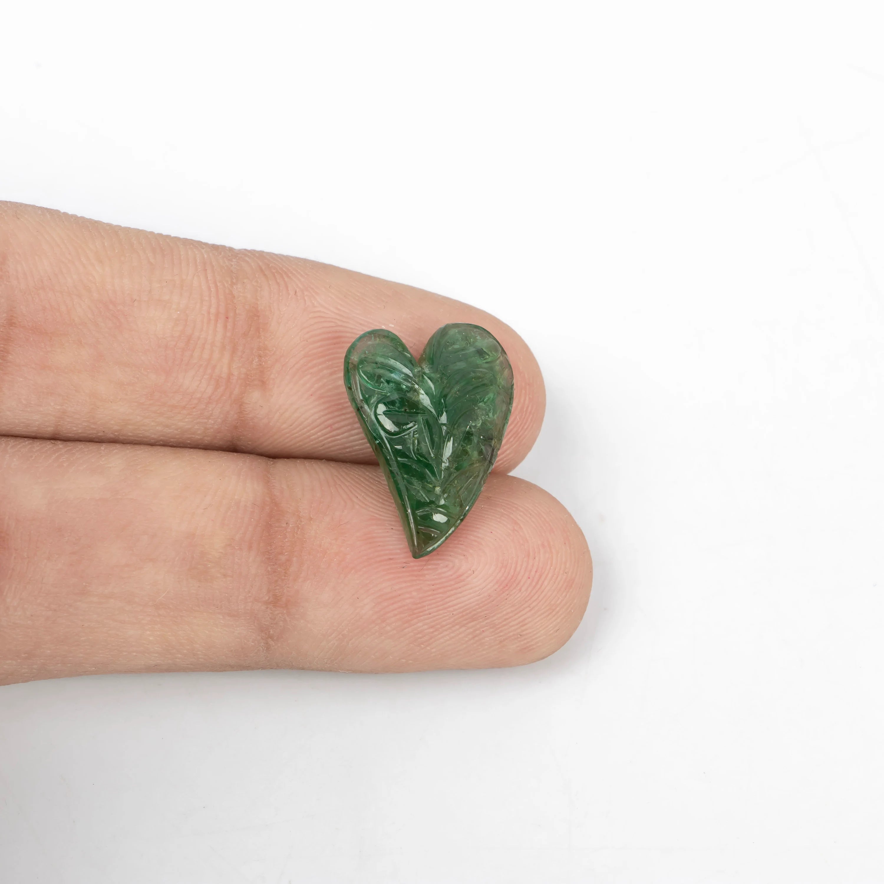 Natural Emerald Fancy Heart Shape Carving Loose Gemstone, Unique Handmade Gemstone, SKU2278