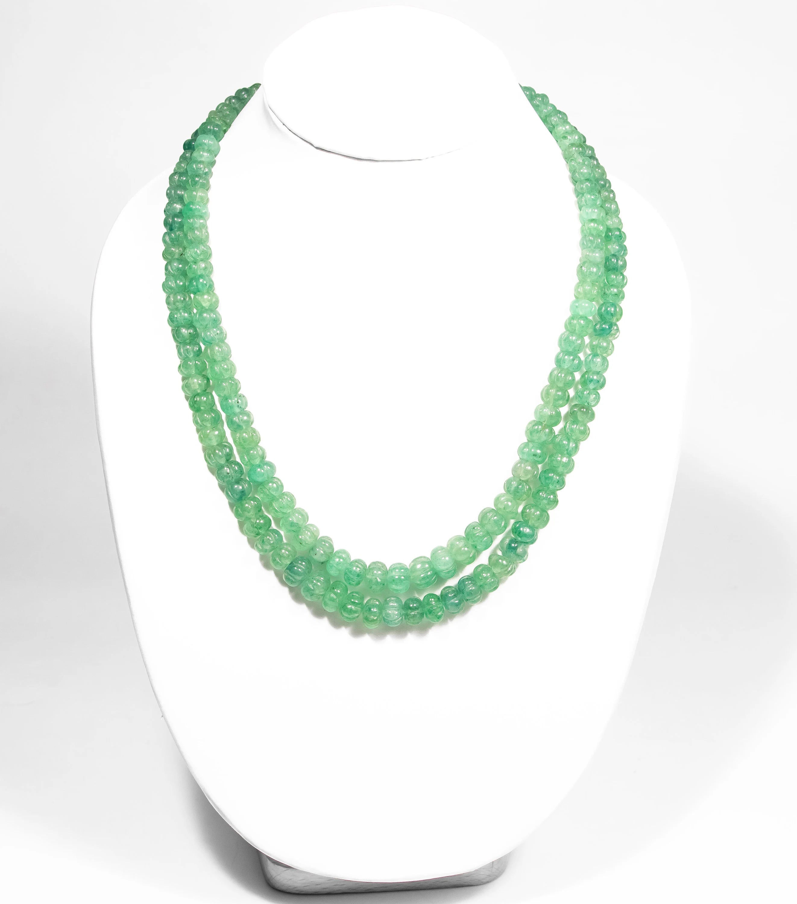 Natural Green Strawberry Quartz Melon Carving Beads Necklace, Handmade Beaded Jewelry, SKU2316