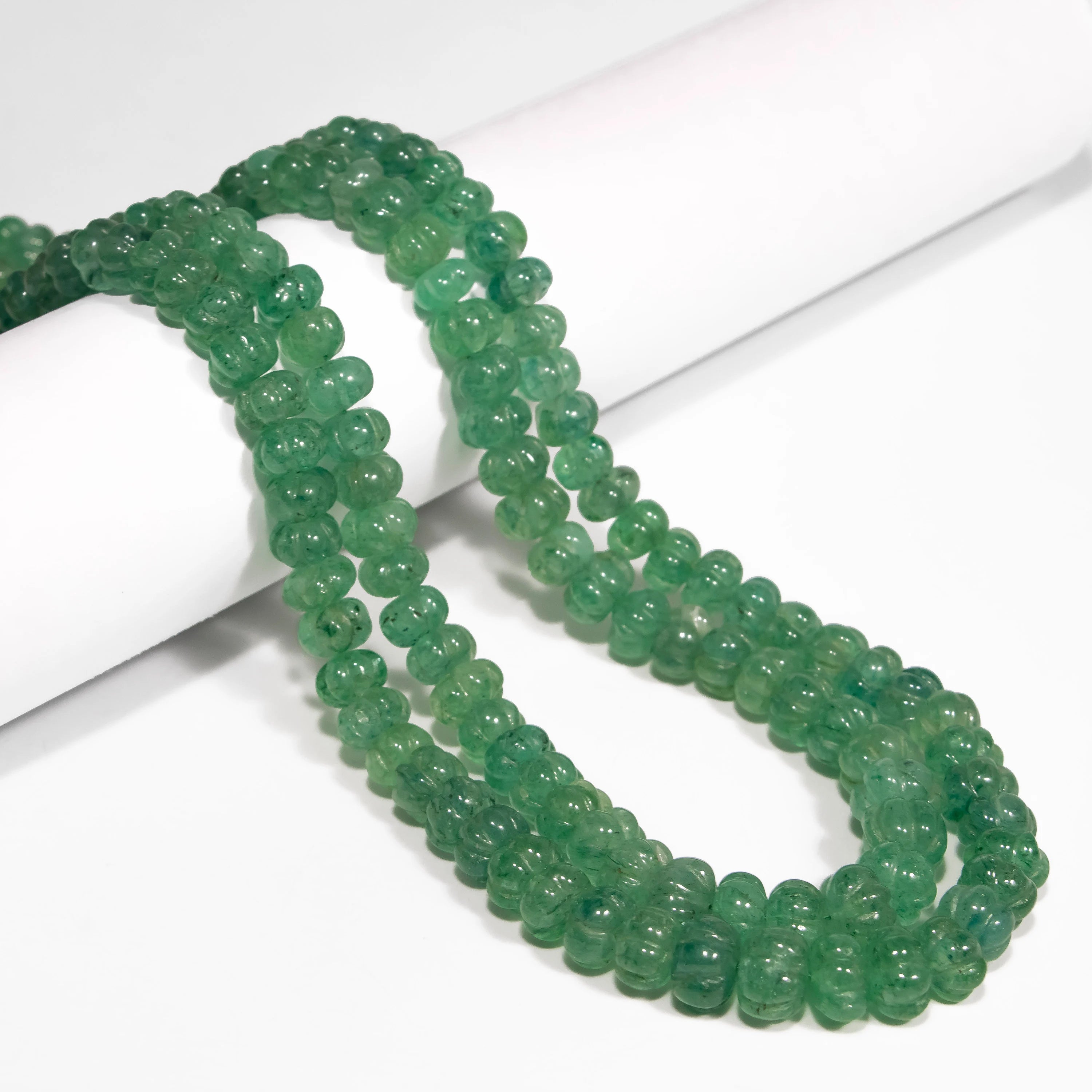 Natural Green Strawberry Quartz Melon Carving Beads Necklace, Handmade Beaded Jewelry, SKU2316