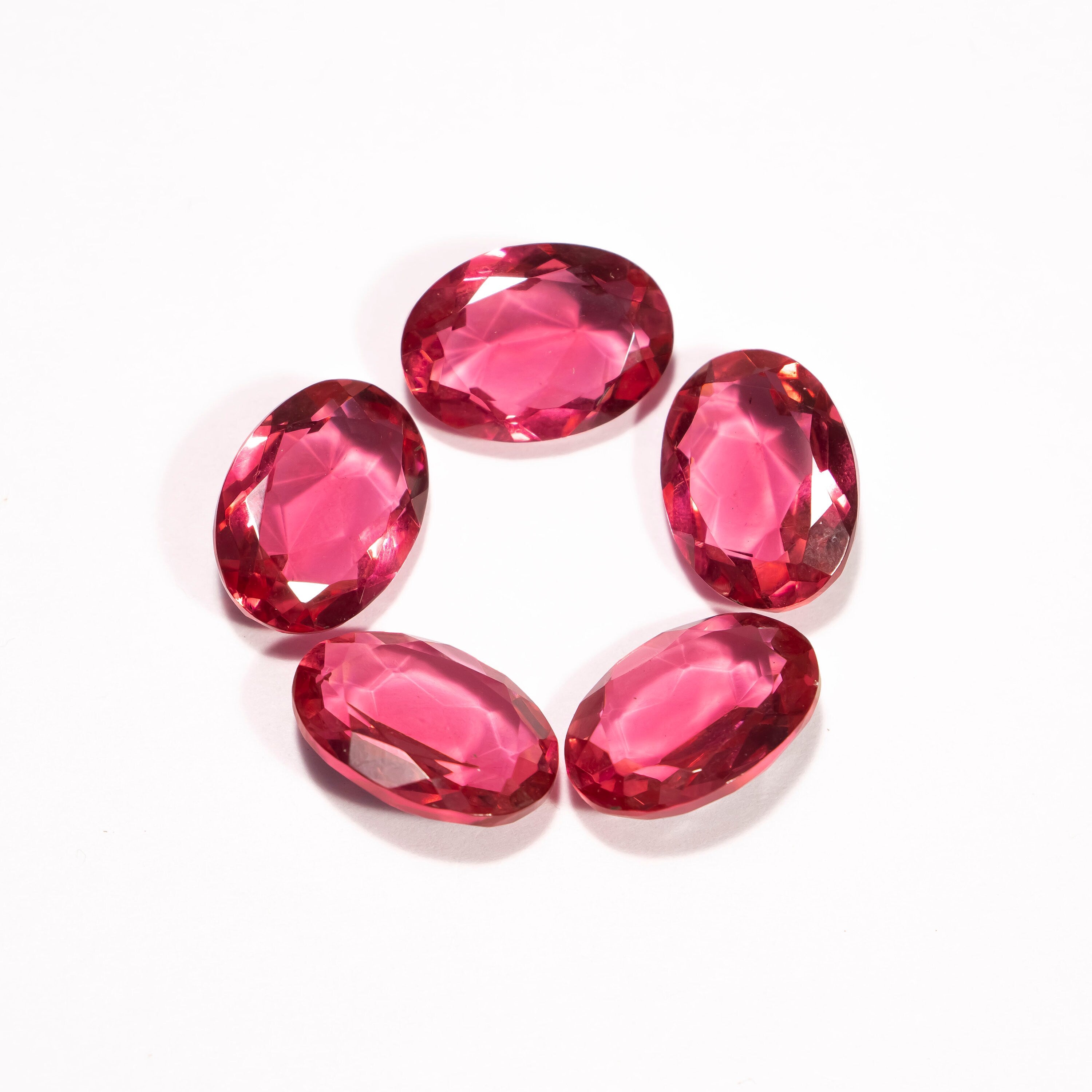 5 Pieces Pink Glass Faceted Oval Shape Calibrated Gemstone, SKU2368