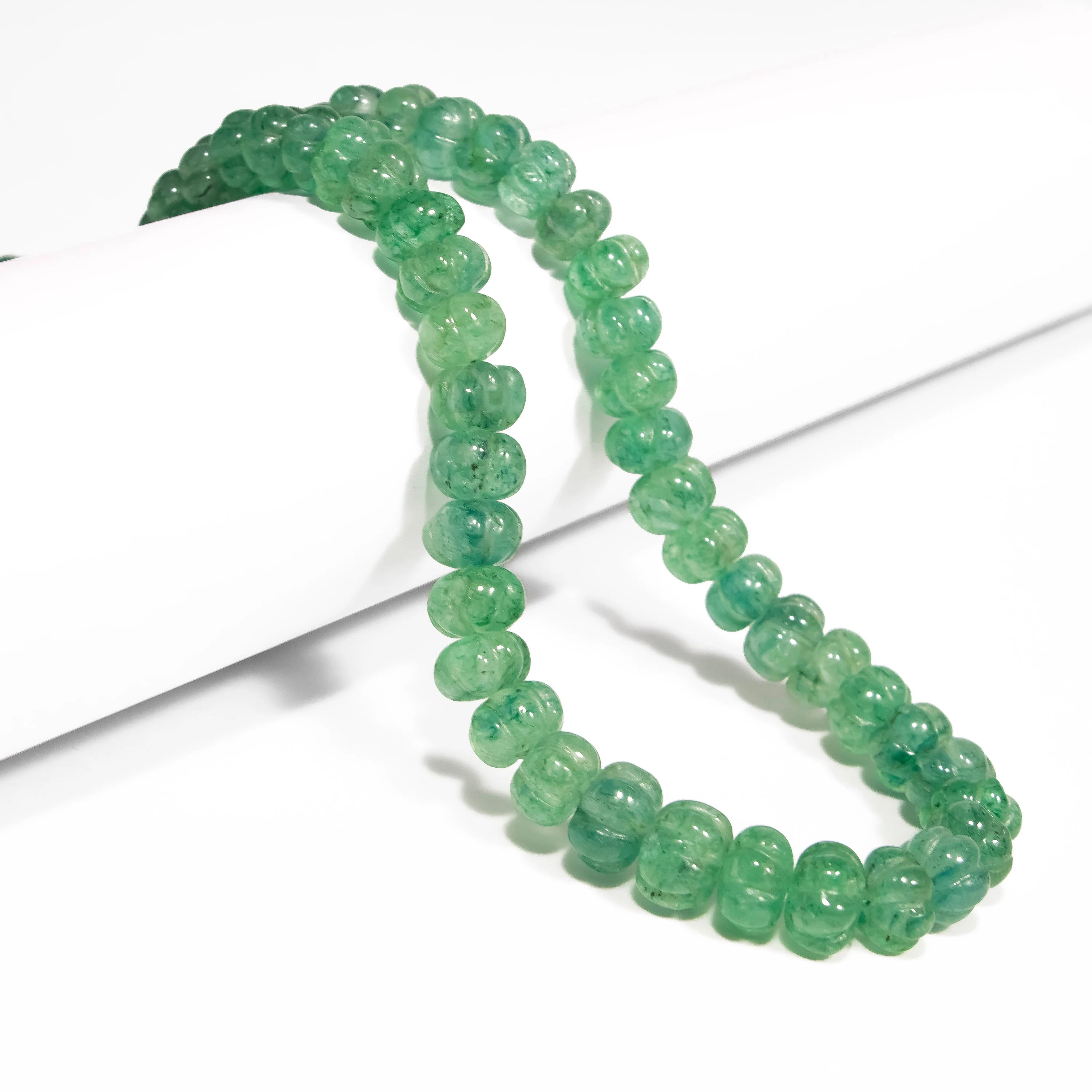 Natural Green Strawberry Quartz Melon Carving Beads Necklace, Handmade Beaded Jewelry, SKU2316