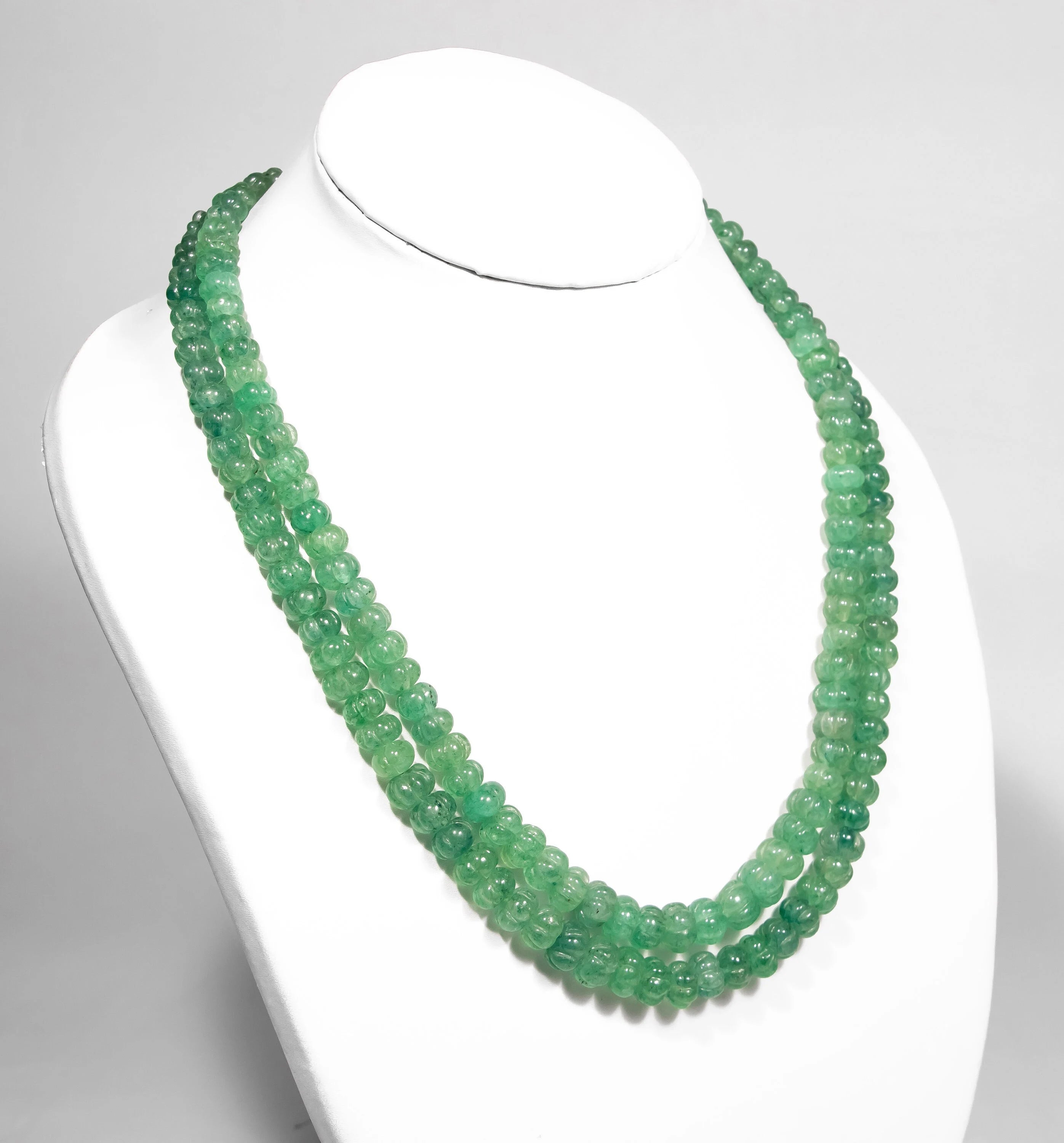 Natural Green Strawberry Quartz Melon Carving Beads Necklace, Handmade Beaded Jewelry, SKU2316
