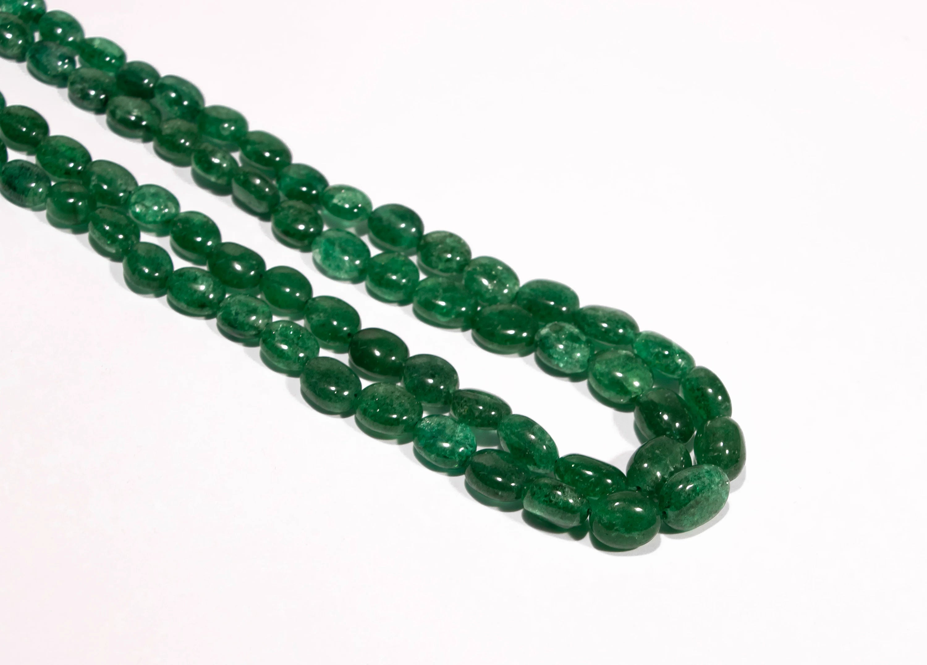 Emerald Color Quartz Smooth Oval Beads Necklace, SKU2309