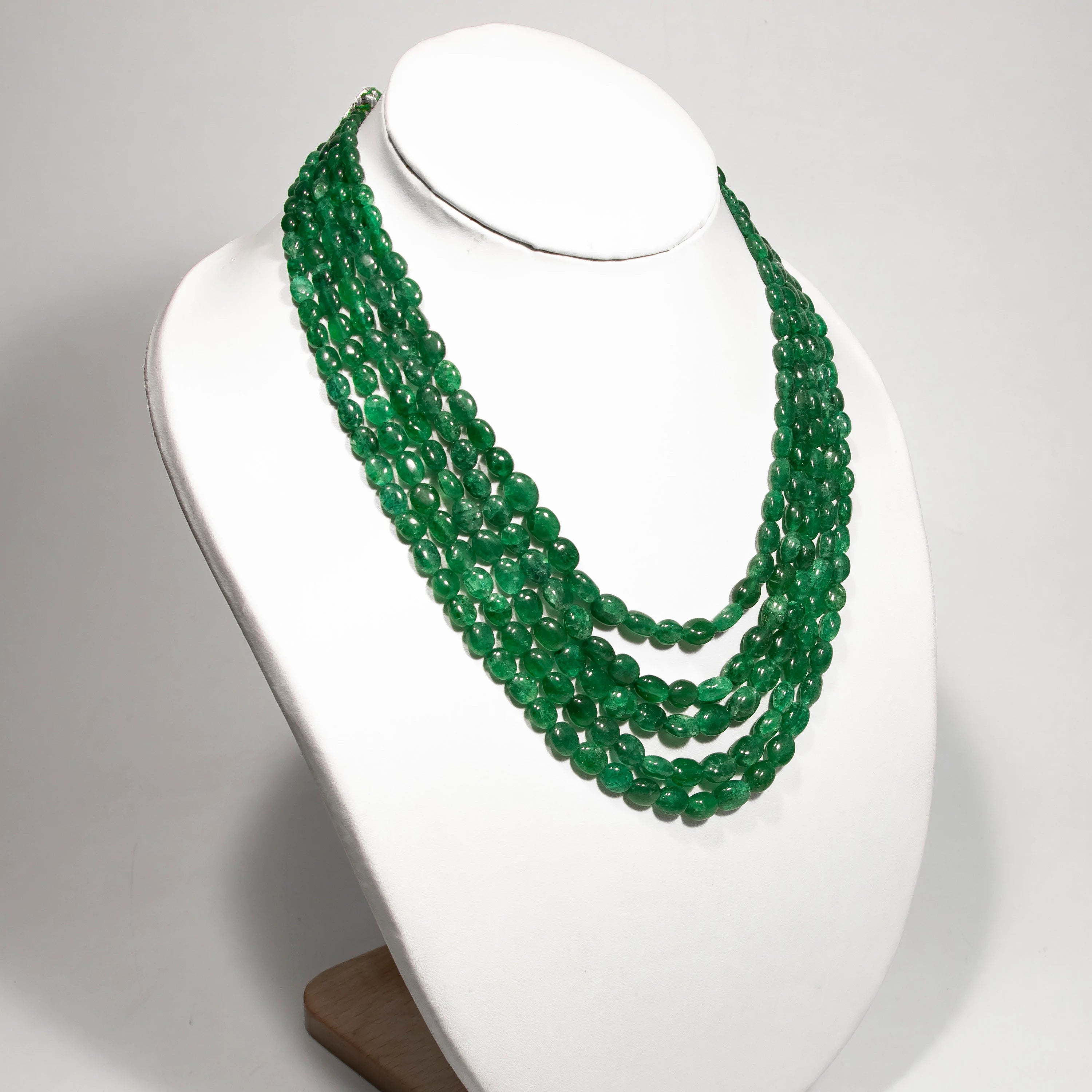 Emerald Color Quartz Smooth Oval Beads Necklace, SKU2309