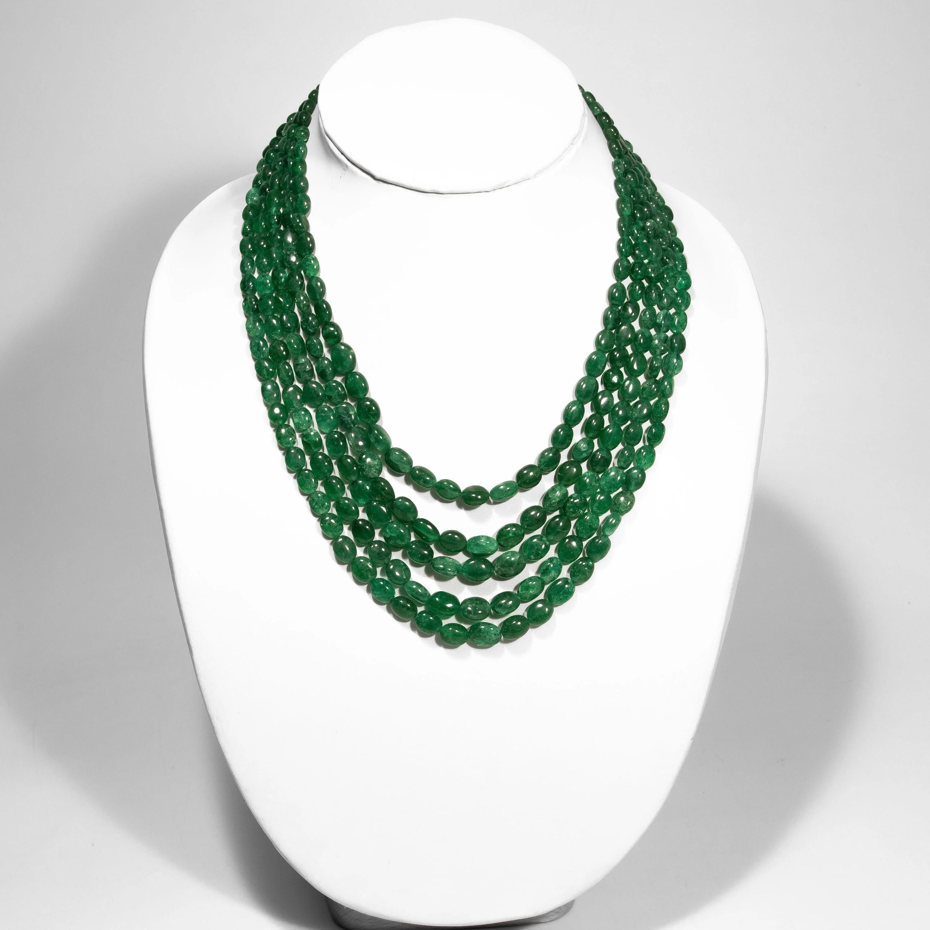 Emerald Color Quartz Smooth Oval Beads Necklace, SKU2309