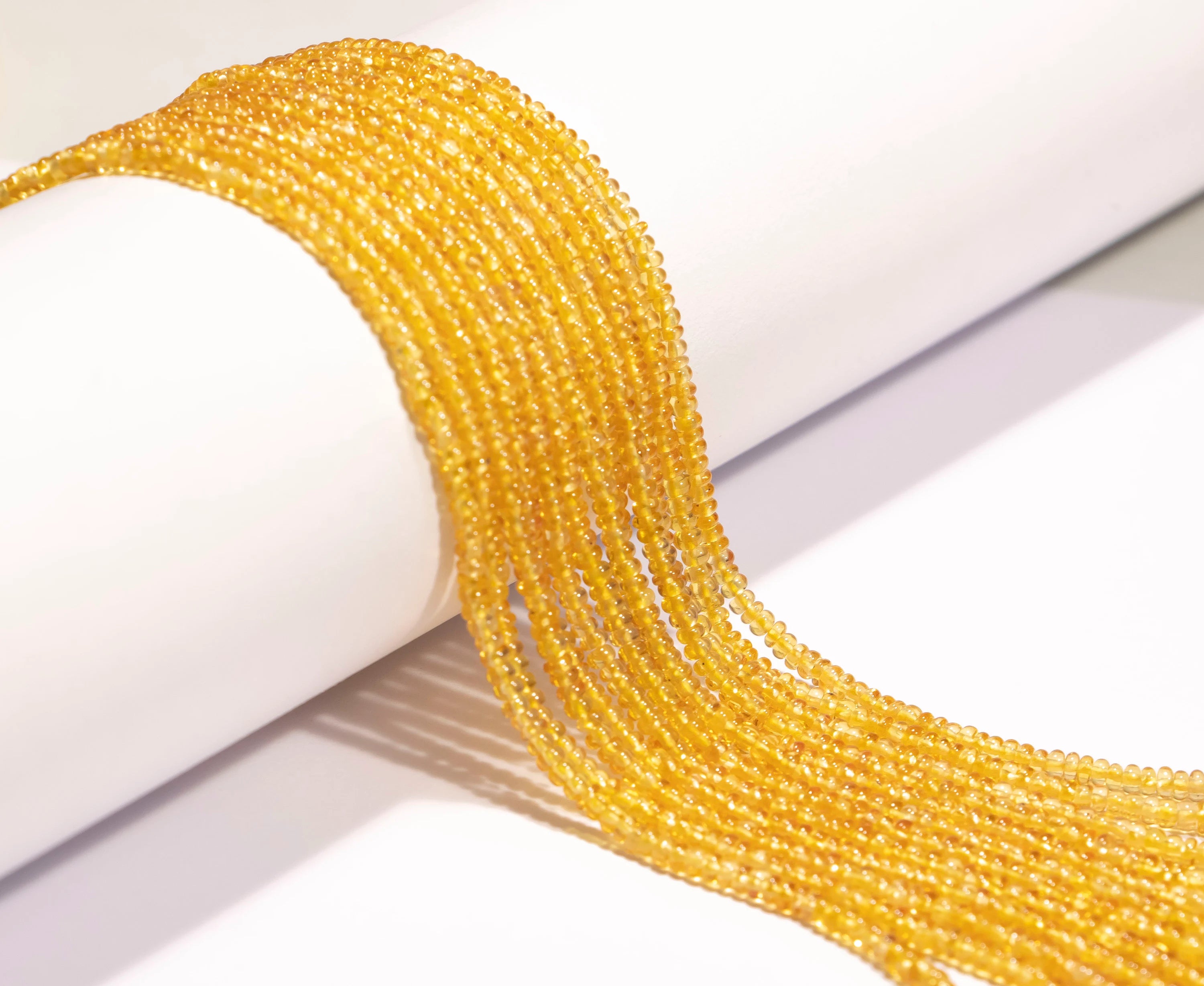 Yellow Songea Sapphire Smooth Rondelle Beads, Natural Sapphire Beads Suppliers, SKU2194