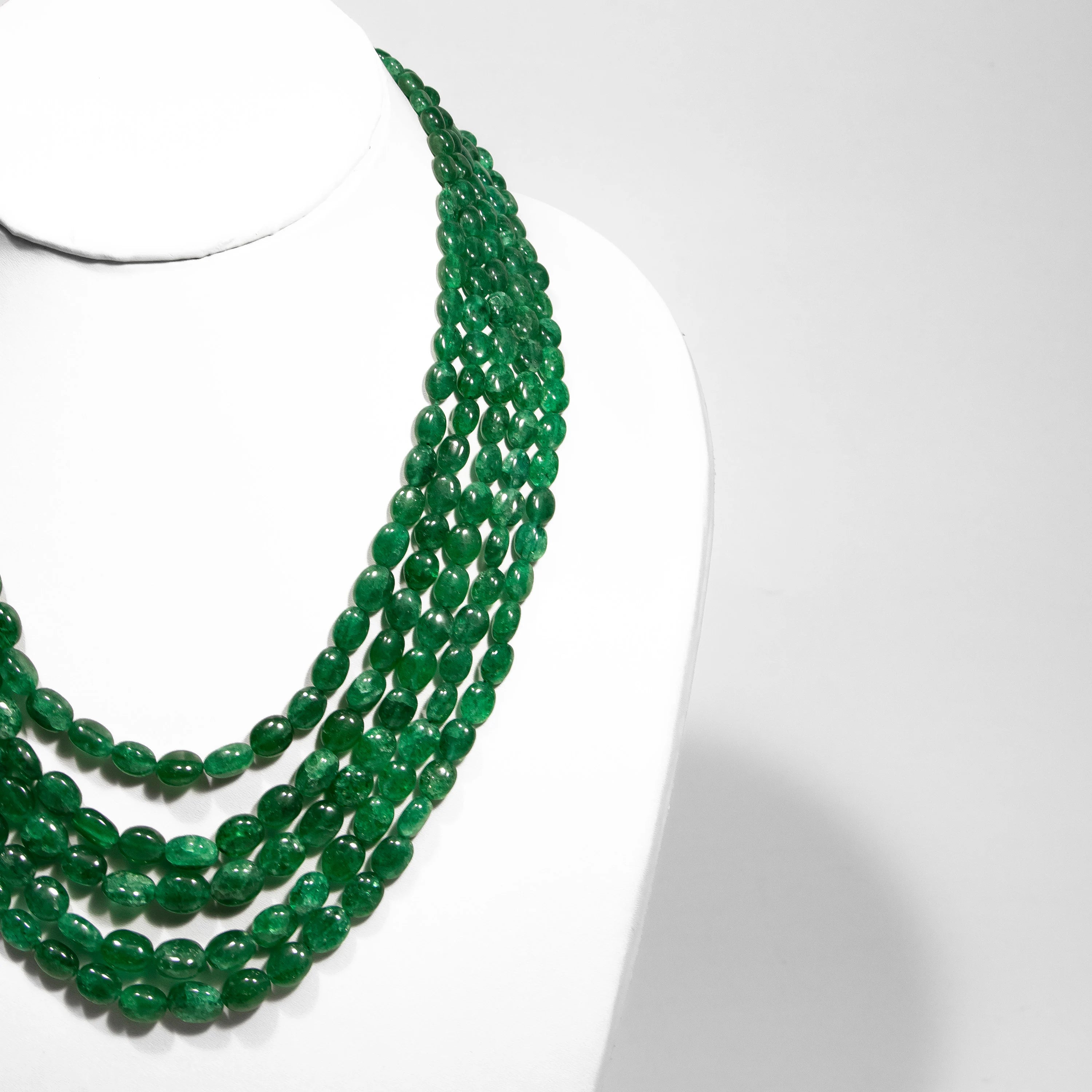 Emerald Color Quartz Smooth Oval Beads Necklace, SKU2309