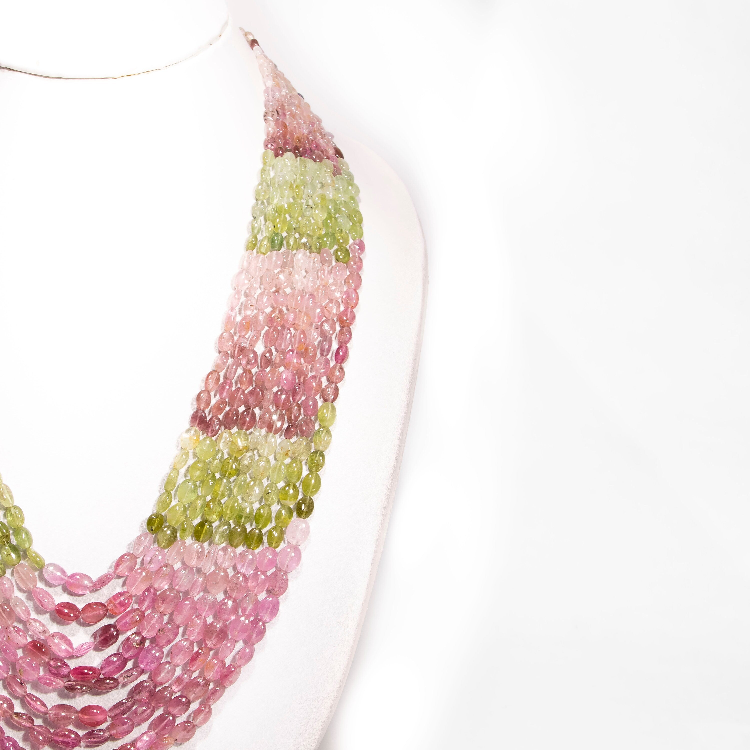 Pink Tourmaline Shaded Plain Oval Beaded Necklace, Unique Handmade Jewelry, SKU2424