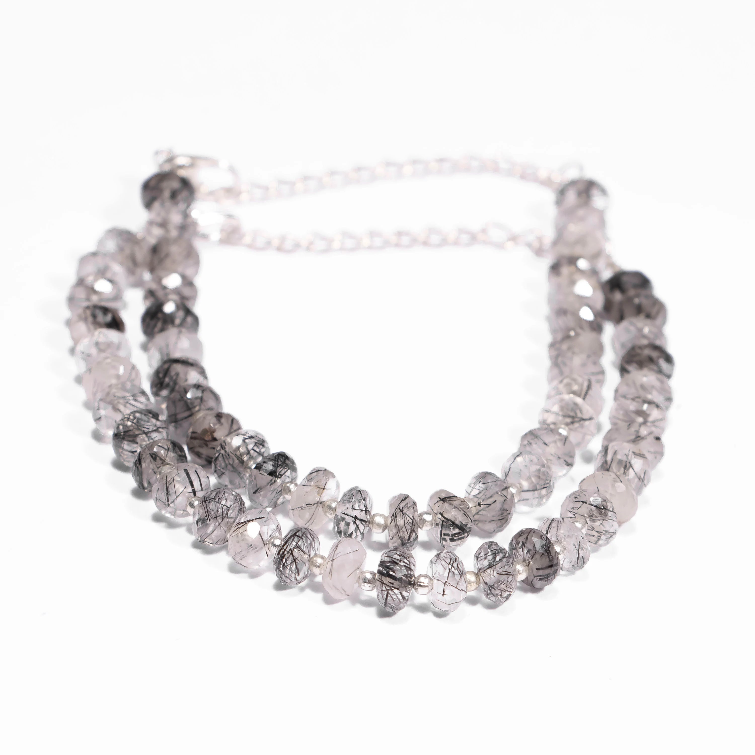 Black Rutile Faceted Rondelle Beads Bracelet, SKU2431