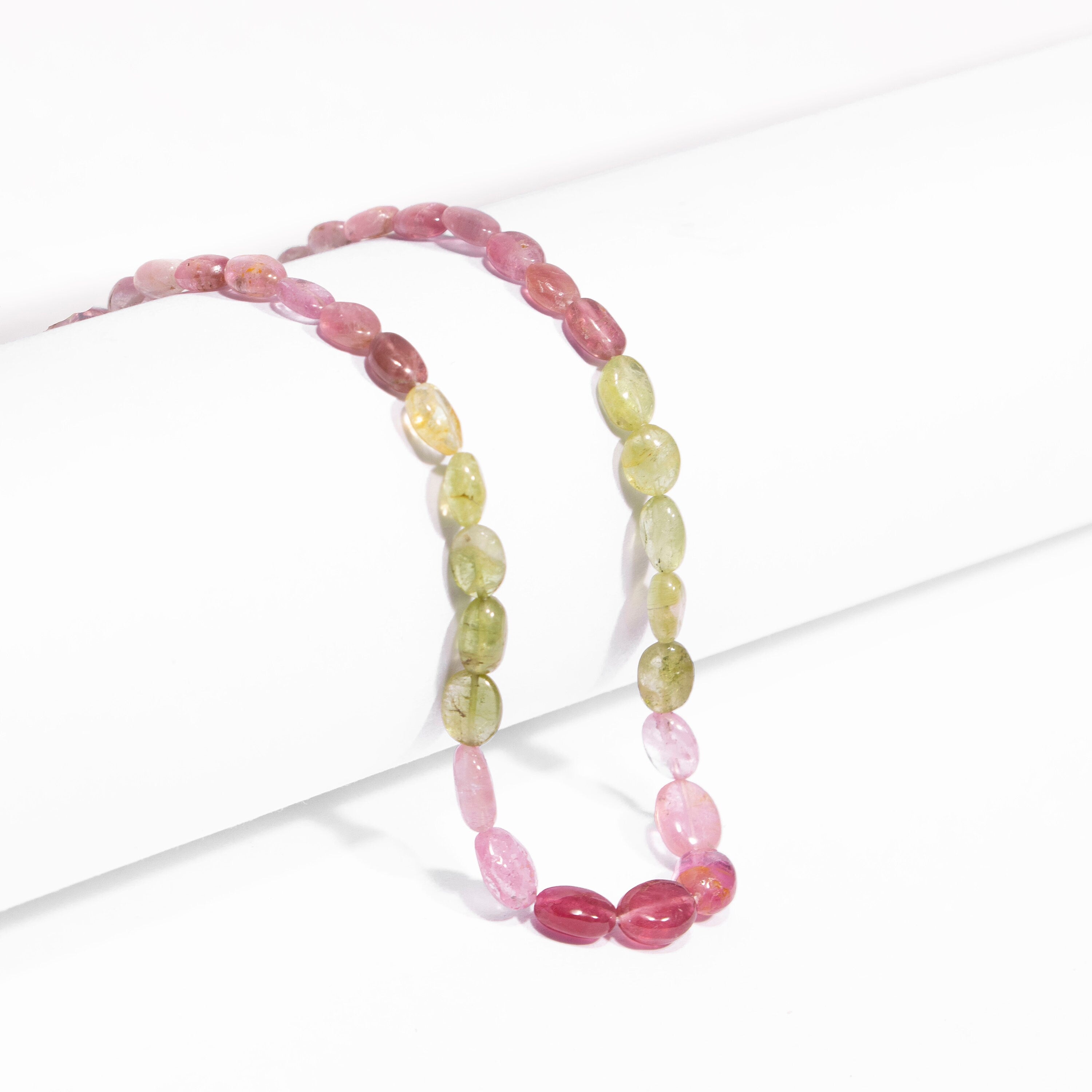 Pink Tourmaline Shaded Plain Oval Beaded Necklace, Unique Handmade Jewelry, SKU2424
