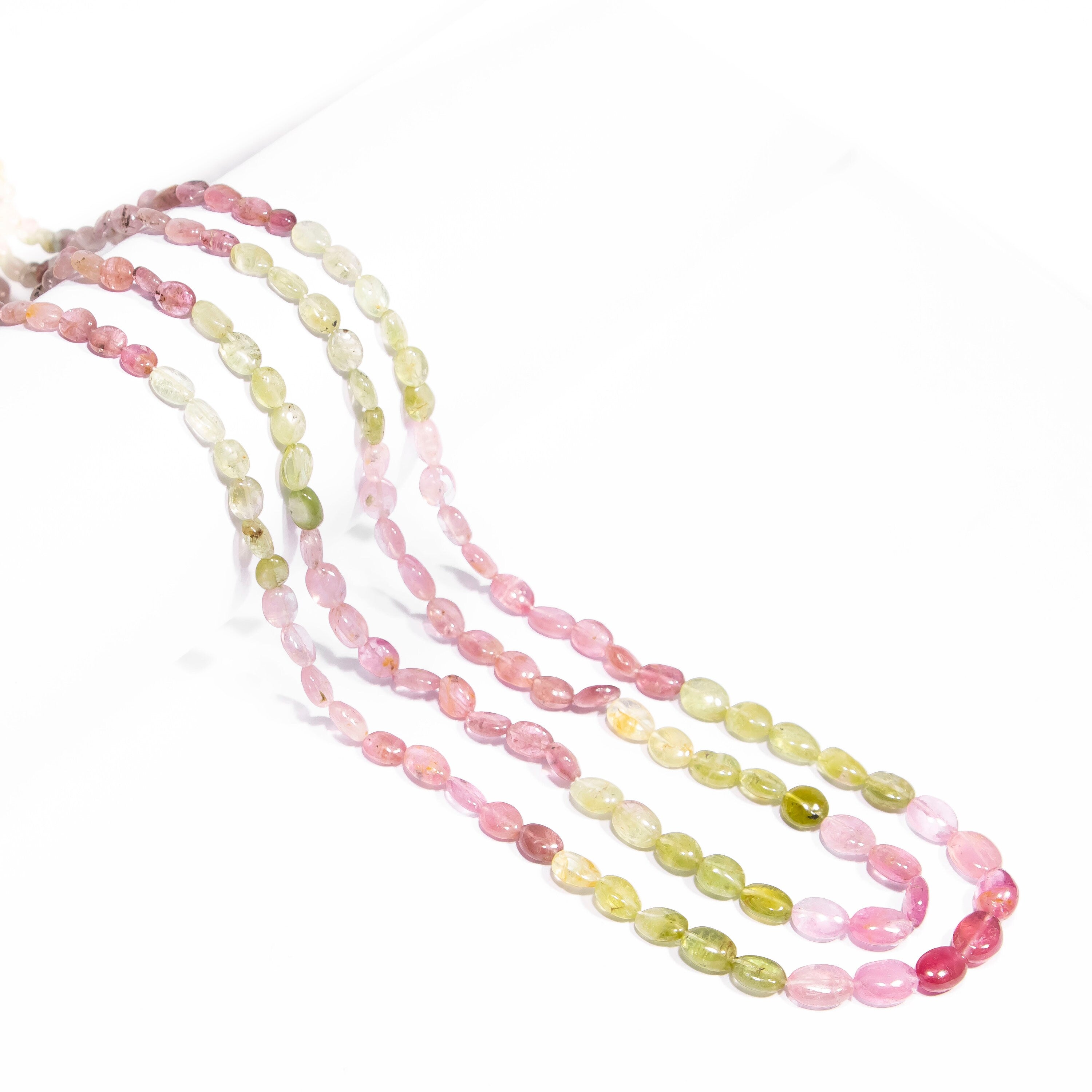 Pink Tourmaline Shaded Plain Oval Beaded Necklace, Unique Handmade Jewelry, SKU2424