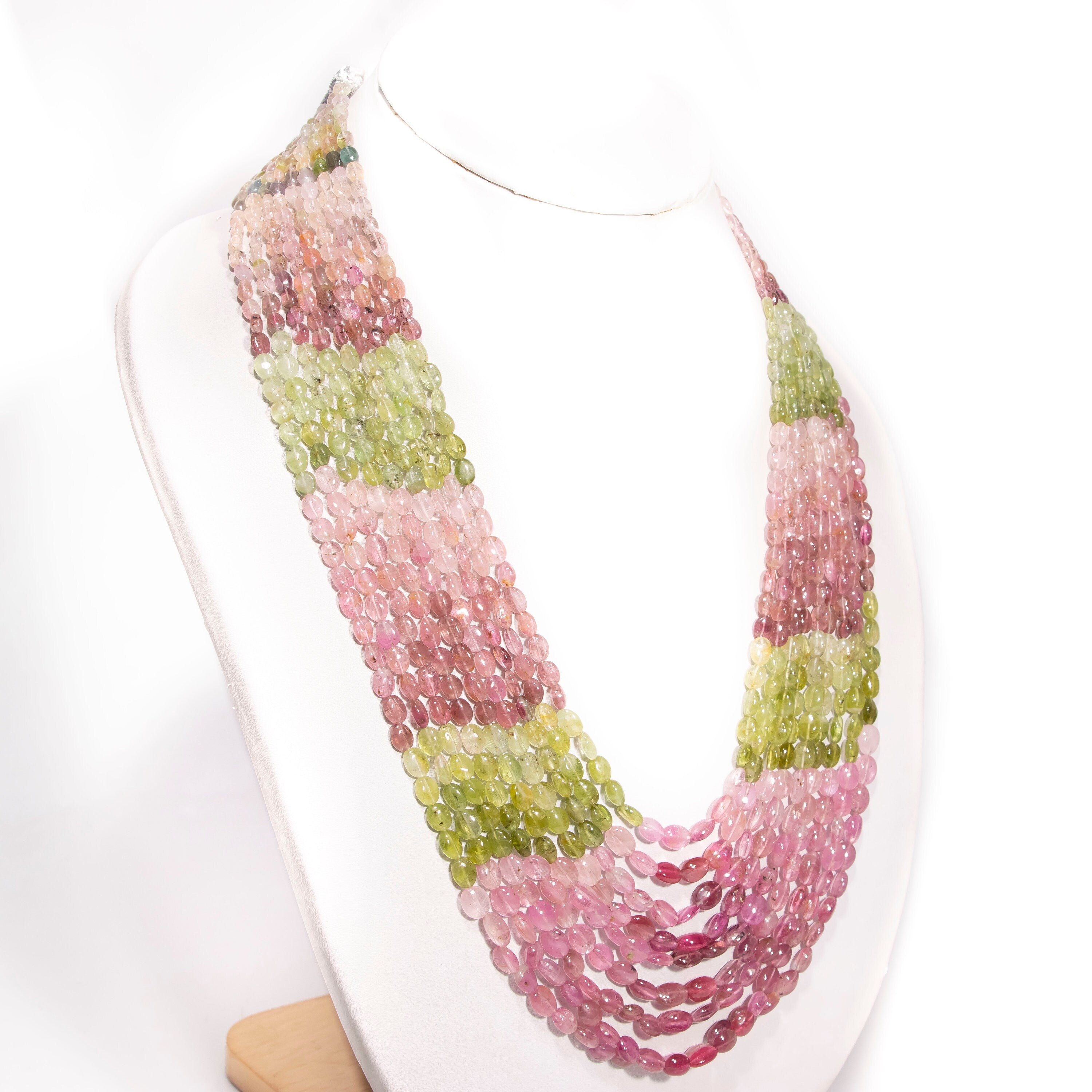 Pink Tourmaline Shaded Plain Oval Beaded Necklace, Unique Handmade Jewelry, SKU2424