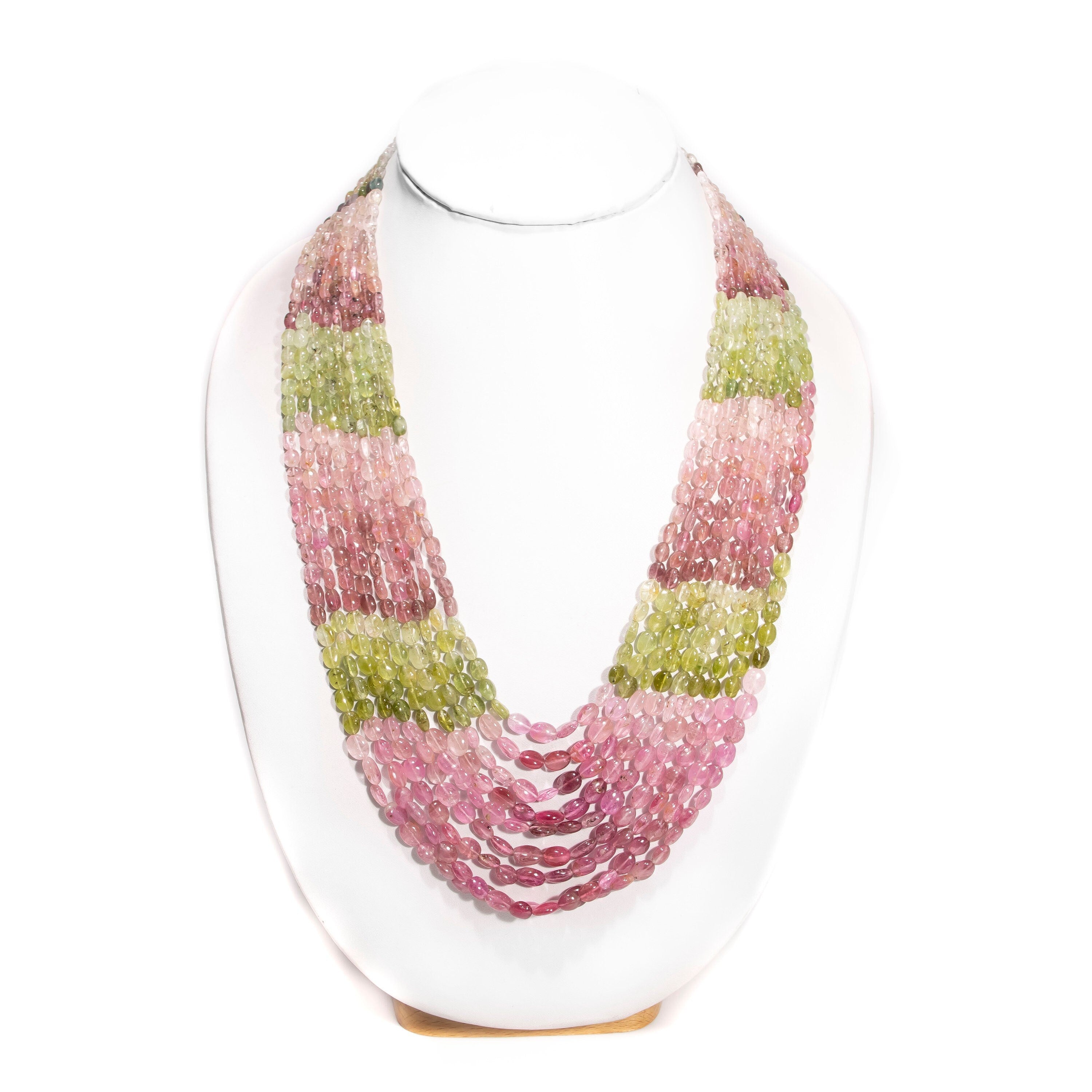 Pink Tourmaline Shaded Plain Oval Beaded Necklace, Unique Handmade Jewelry, SKU2424