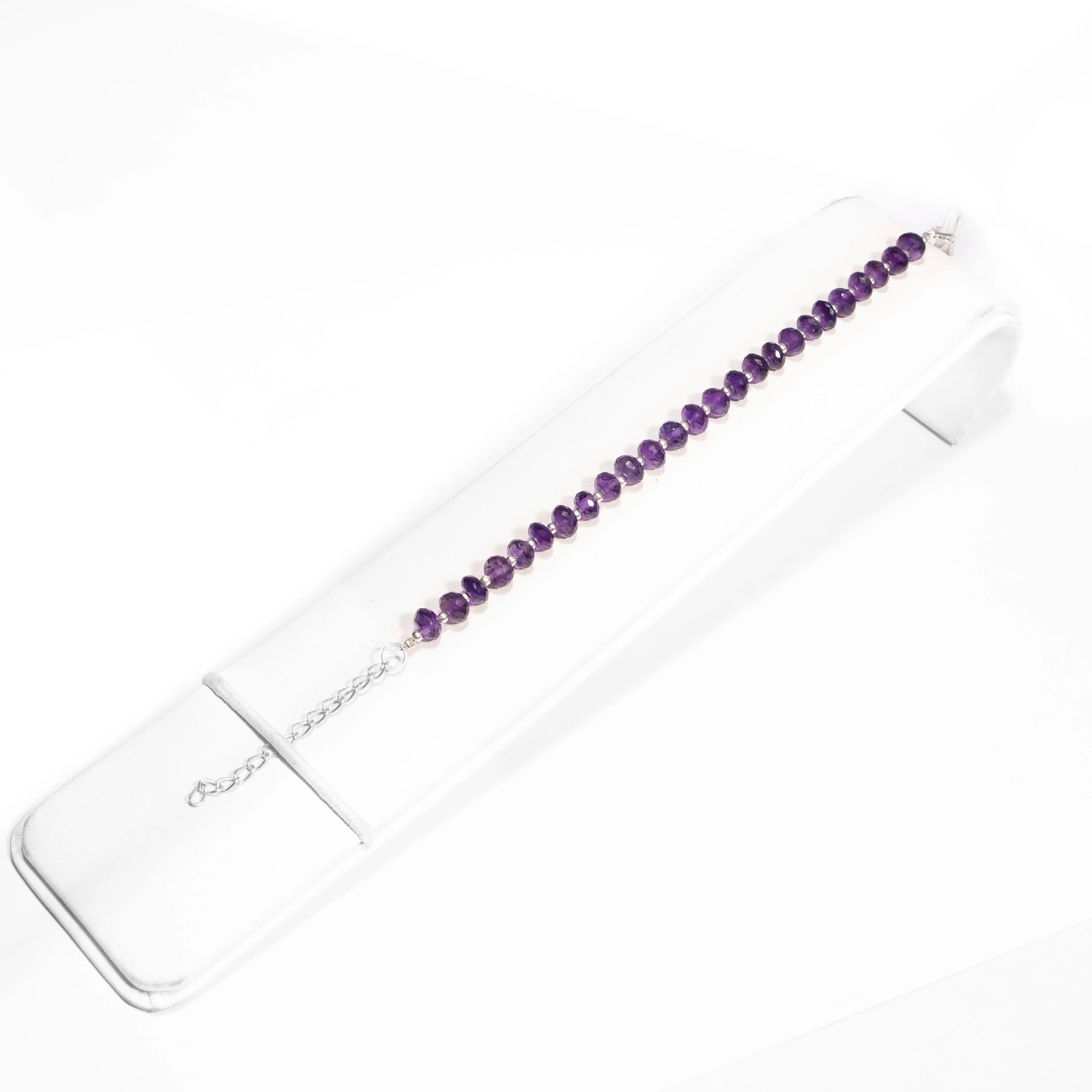 Natural Amethyst Faceted Rondelle Bracelet, 6.5 - 7 mm, 6 Inches + 2 Inches Adjustable Chain Bracelet, SKU2428