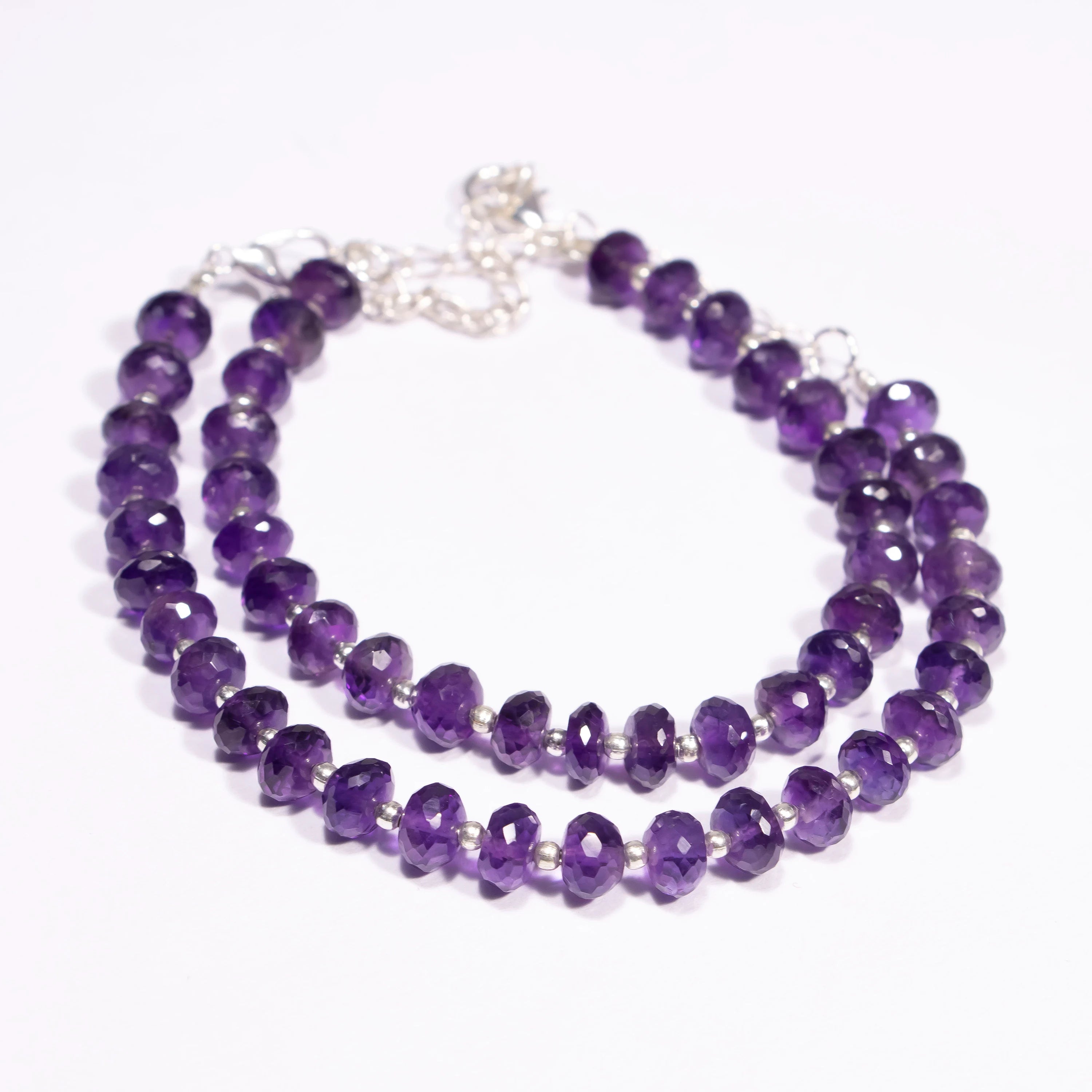 Natural Amethyst Faceted Rondelle Bracelet, 6.5 - 7 mm, 6 Inches + 2 Inches Adjustable Chain Bracelet, SKU2428