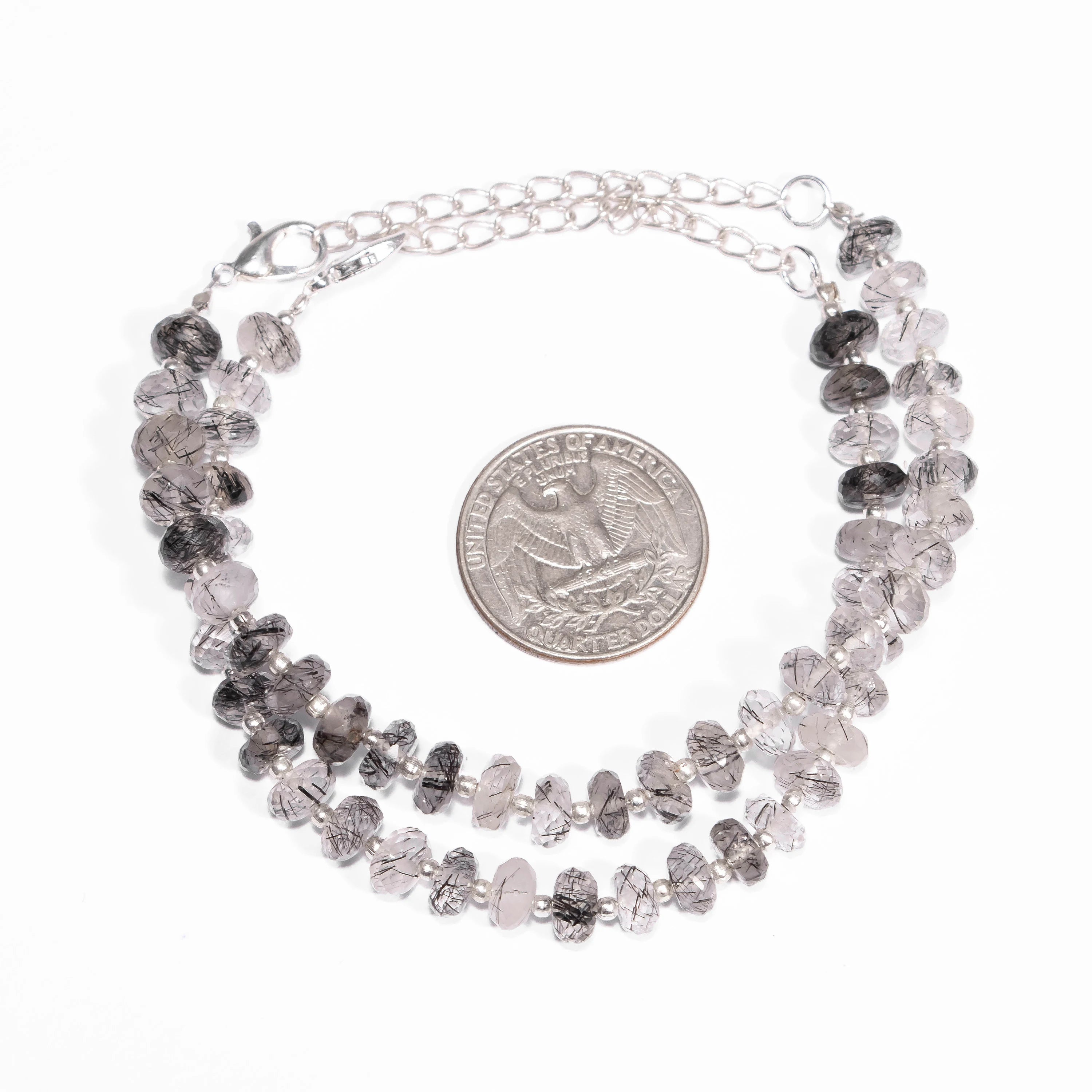 Black Rutile Faceted Rondelle Beads Bracelet, SKU2431