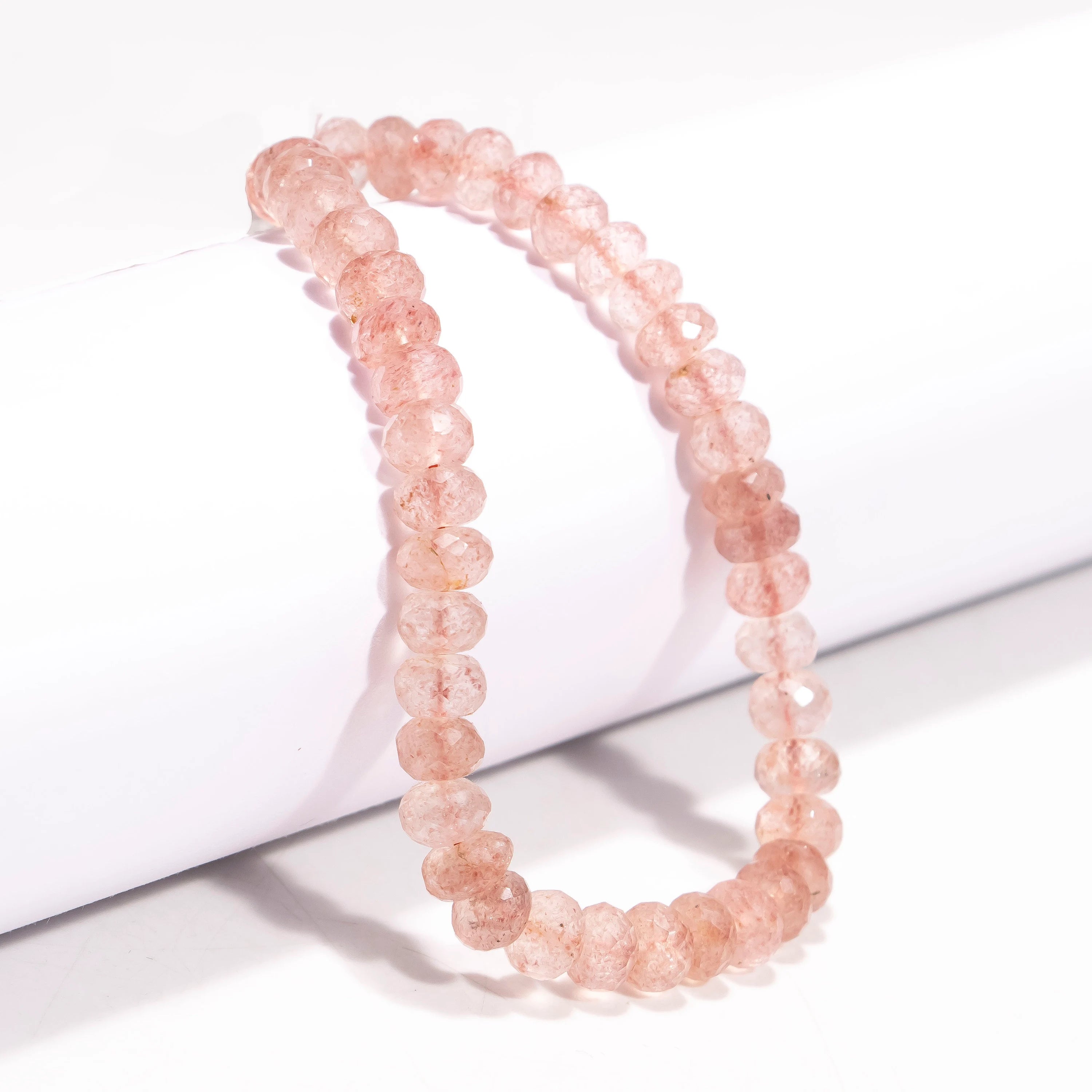 AA Quality Pink Strawberry Quartz Faceted Rondelle Beads, SKU2421