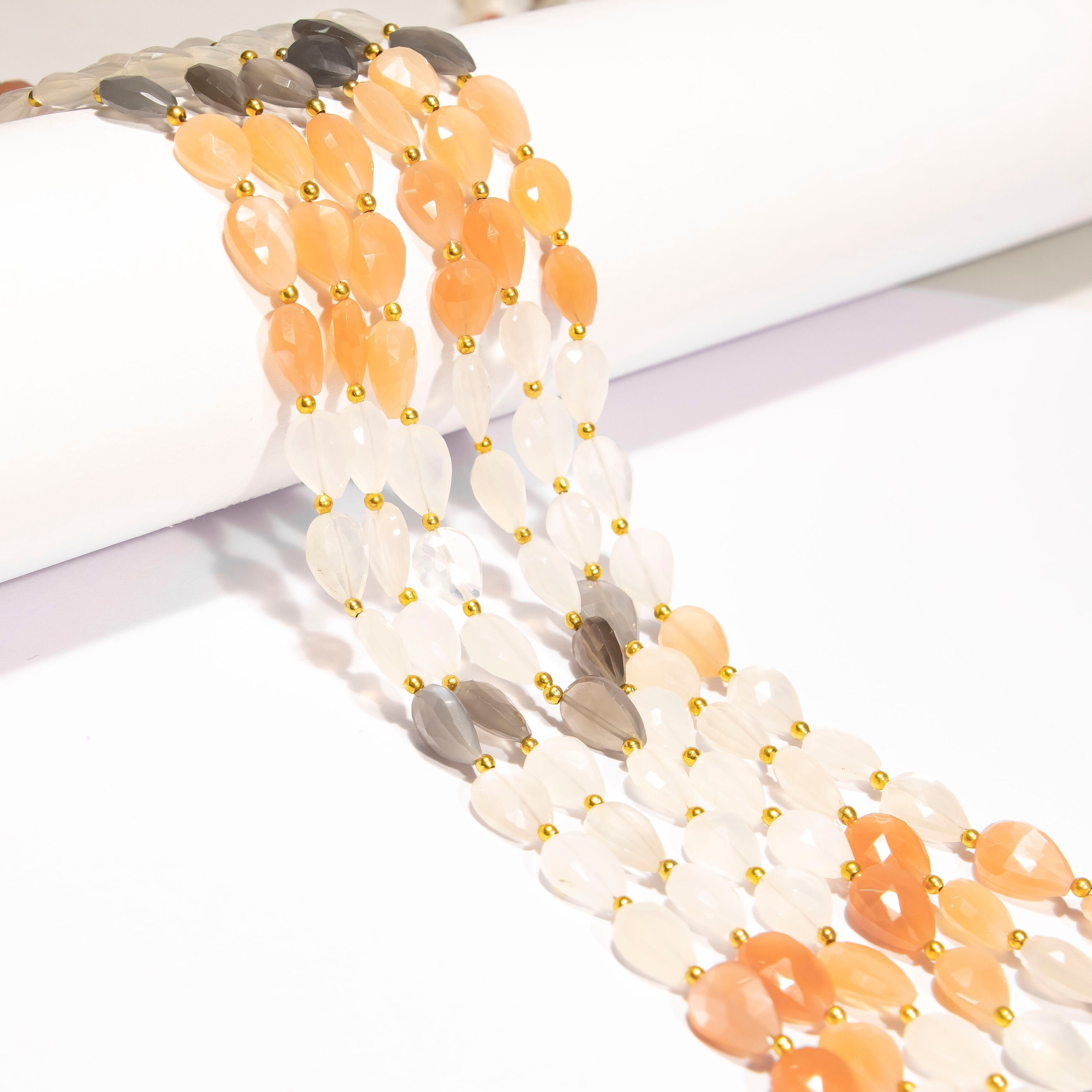Multi-Color Moonstone Faceted Pear Beads, Natural Moonstone Beads, Straight Drill Beads, 8 Inch Strand, Gifts for Jewelry Makers (SKU241)