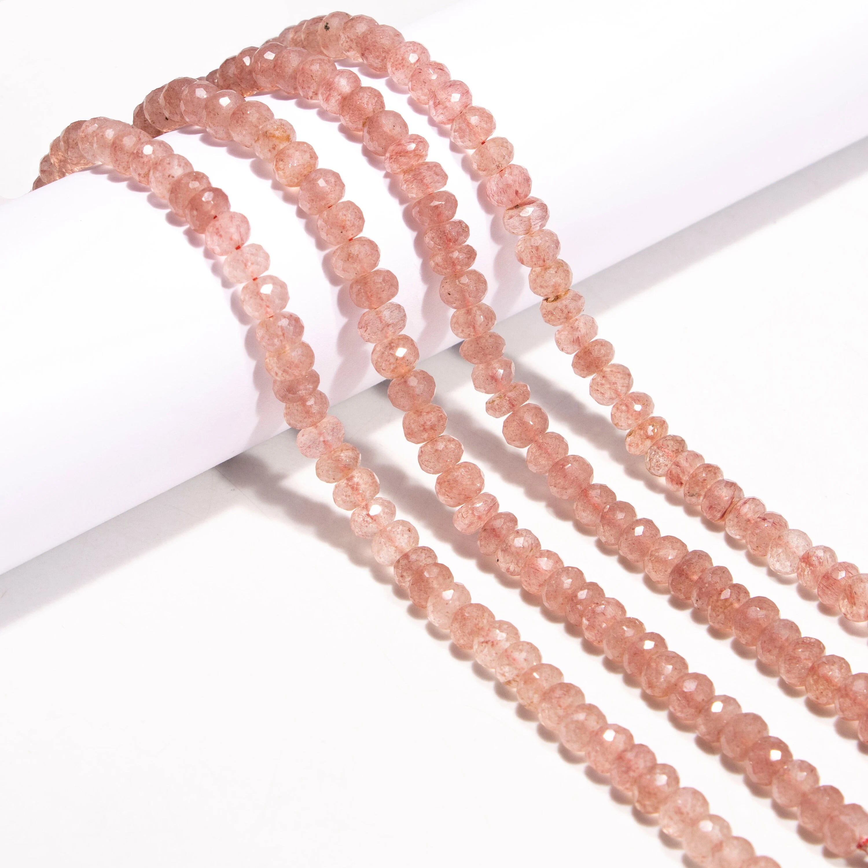 AA Quality Pink Strawberry Quartz Faceted Rondelle Beads, SKU2421