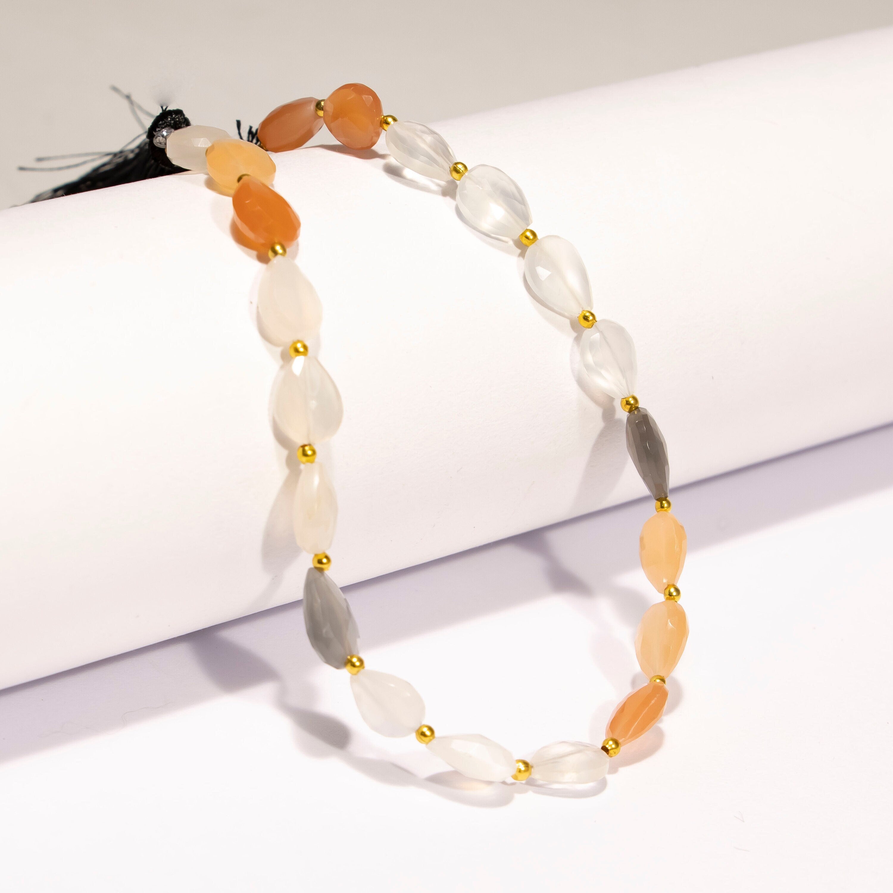 Multi-Color Moonstone Faceted Pear Beads, Natural Moonstone Beads, Straight Drill Beads, 8 Inch Strand, Gifts for Jewelry Makers (SKU241)