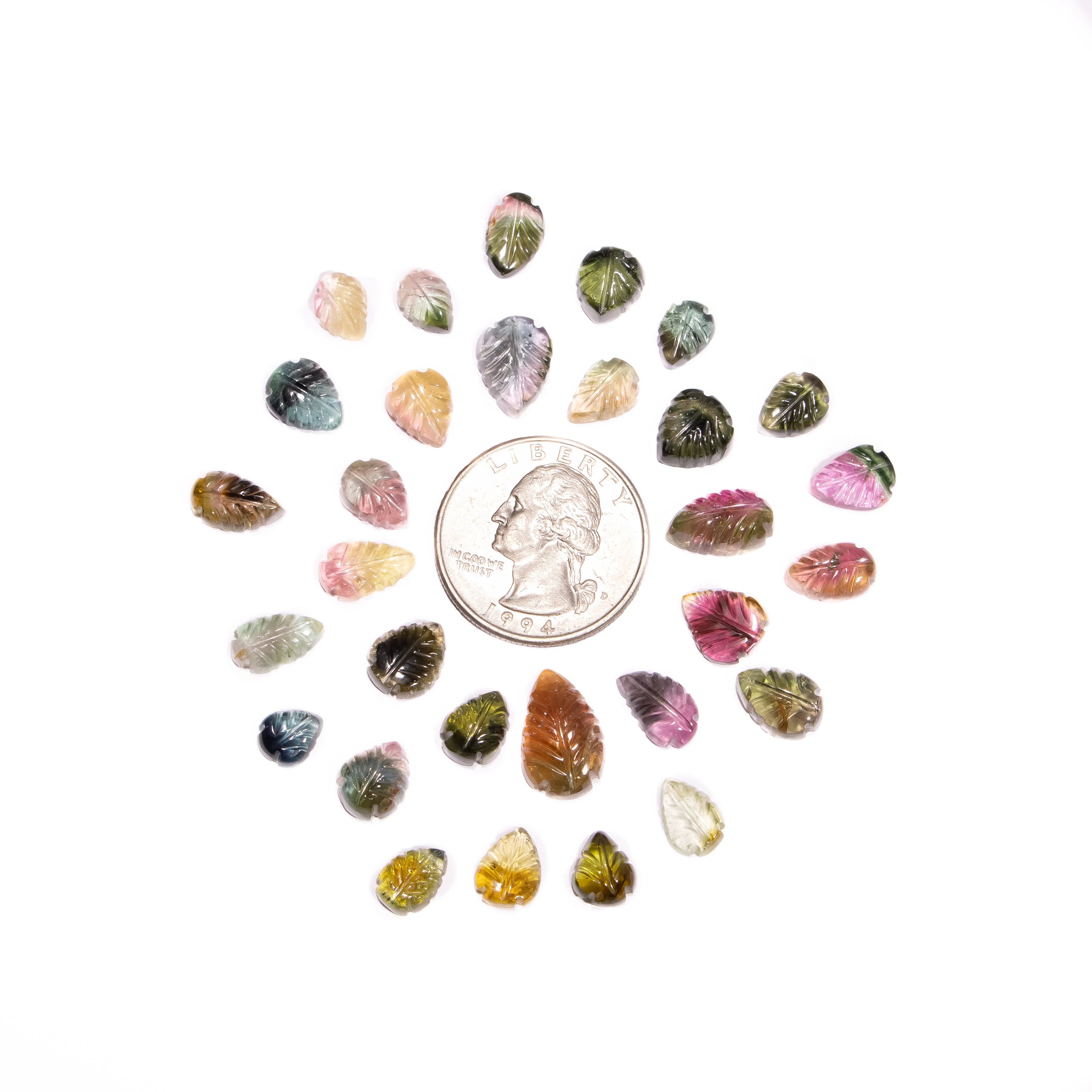 Bi Tourmaline Leaf Shape Carving Loose Gemstone , Bio Tourmaline Multi Color Leaf Gemstone, Tourmaline Leaf Carving Gemstone, SKU2461