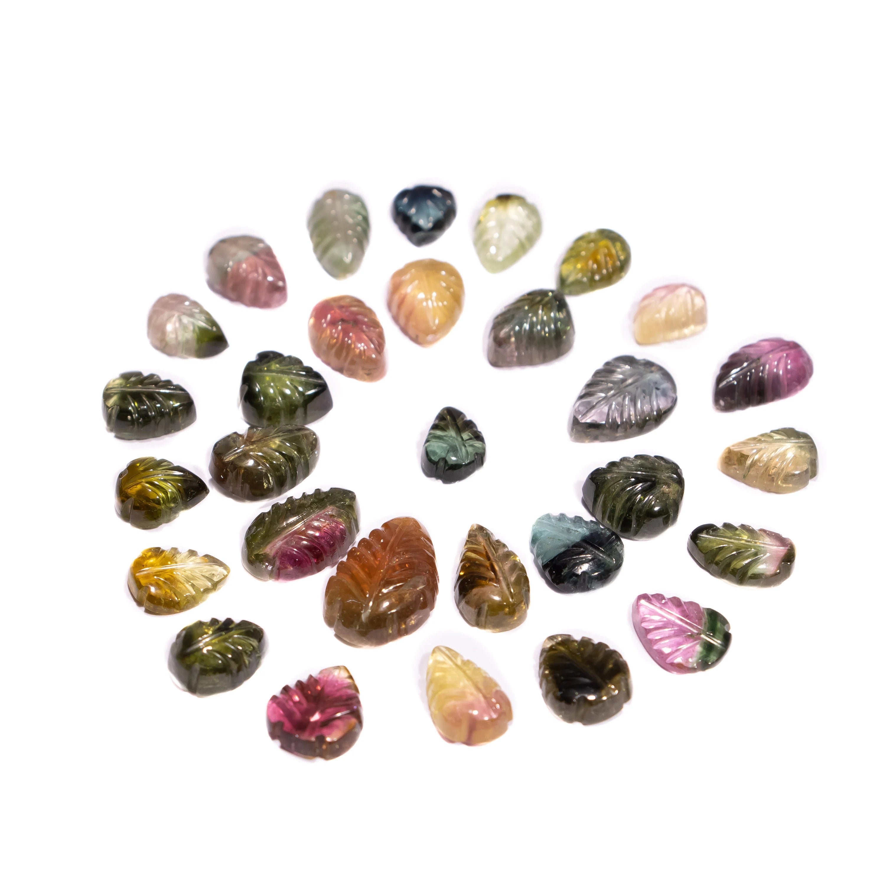 Bi Tourmaline Leaf Shape Carving Loose Gemstone , Bio Tourmaline Multi Color Leaf Gemstone, Tourmaline Leaf Carving Gemstone, SKU2461
