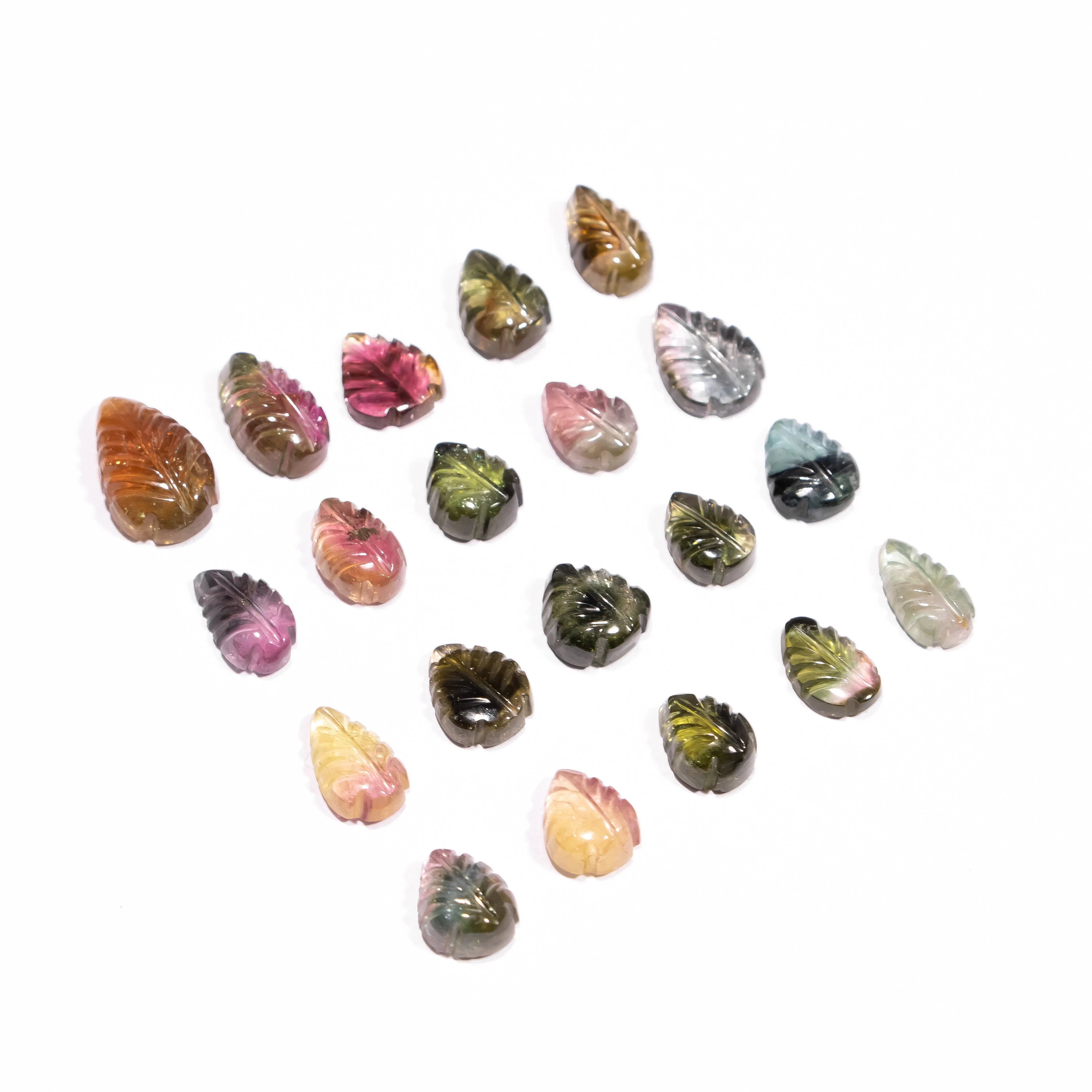 Bi Tourmaline Leaf Shape Carving Loose Gemstone , Bio Tourmaline Multi Color Leaf Gemstone, Tourmaline Leaf Carving Gemstone, SKU2461
