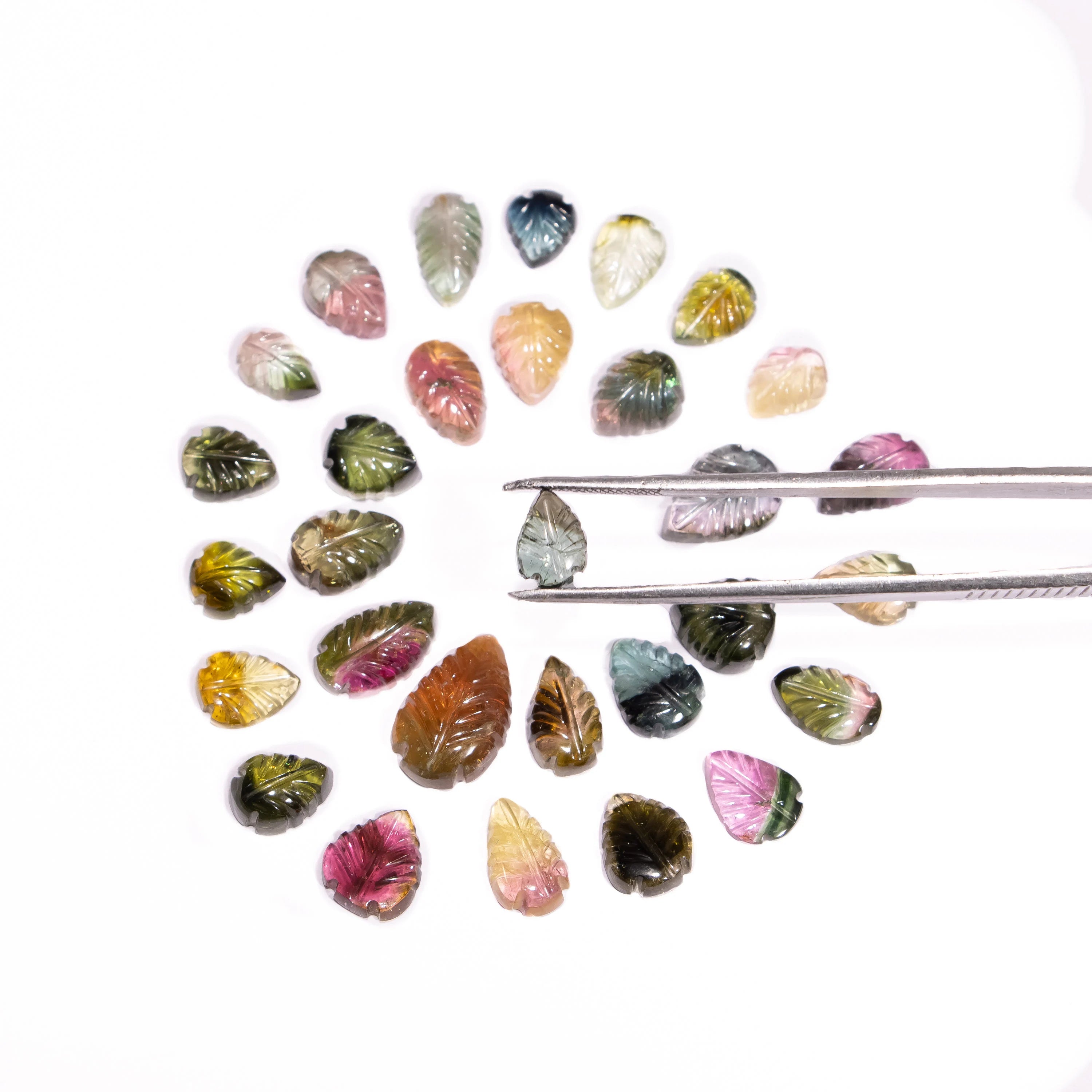 Bi Tourmaline Leaf Shape Carving Loose Gemstone , Bio Tourmaline Multi Color Leaf Gemstone, Tourmaline Leaf Carving Gemstone, SKU2461