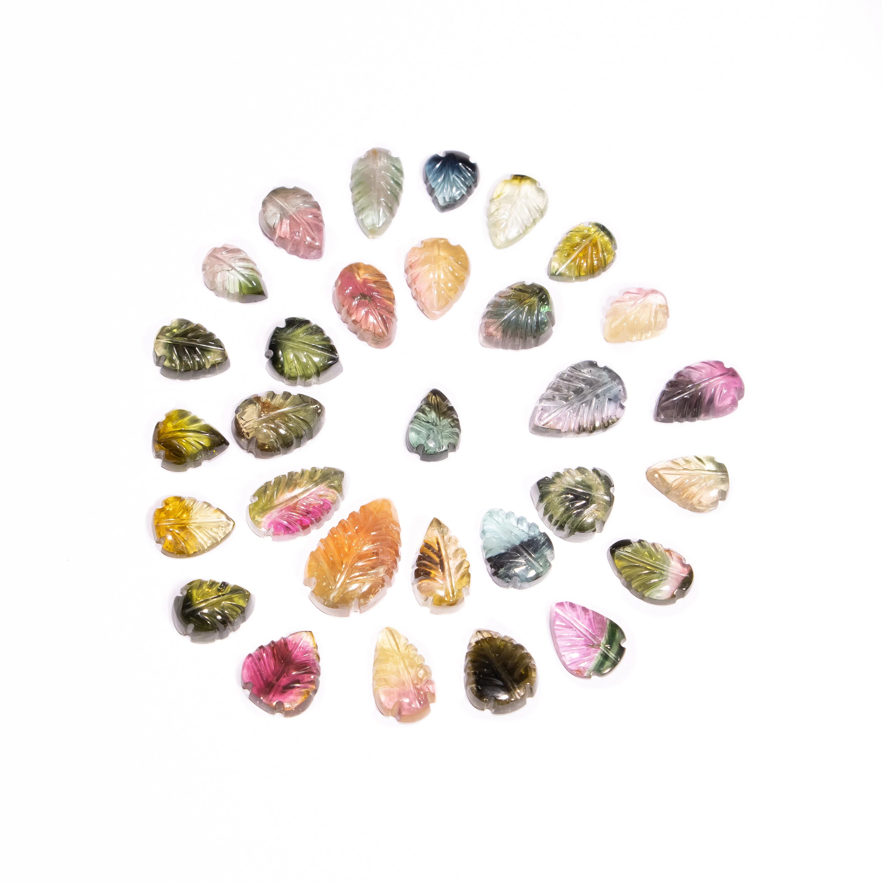 Bi Tourmaline Leaf Shape Carving Loose Gemstone , Bio Tourmaline Multi Color Leaf Gemstone, Tourmaline Leaf Carving Gemstone, SKU2461
