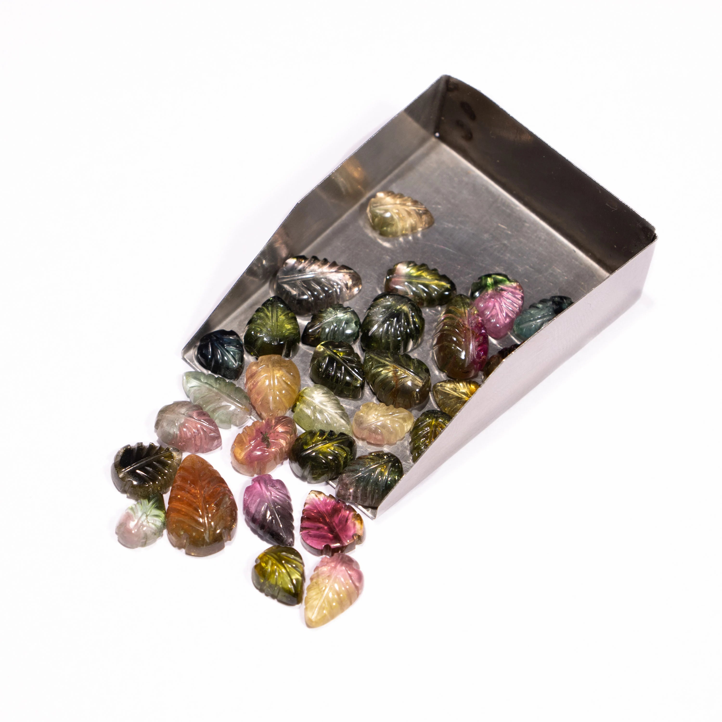 Bi Tourmaline Leaf Shape Carving Loose Gemstone , Bio Tourmaline Multi Color Leaf Gemstone, Tourmaline Leaf Carving Gemstone, SKU2461