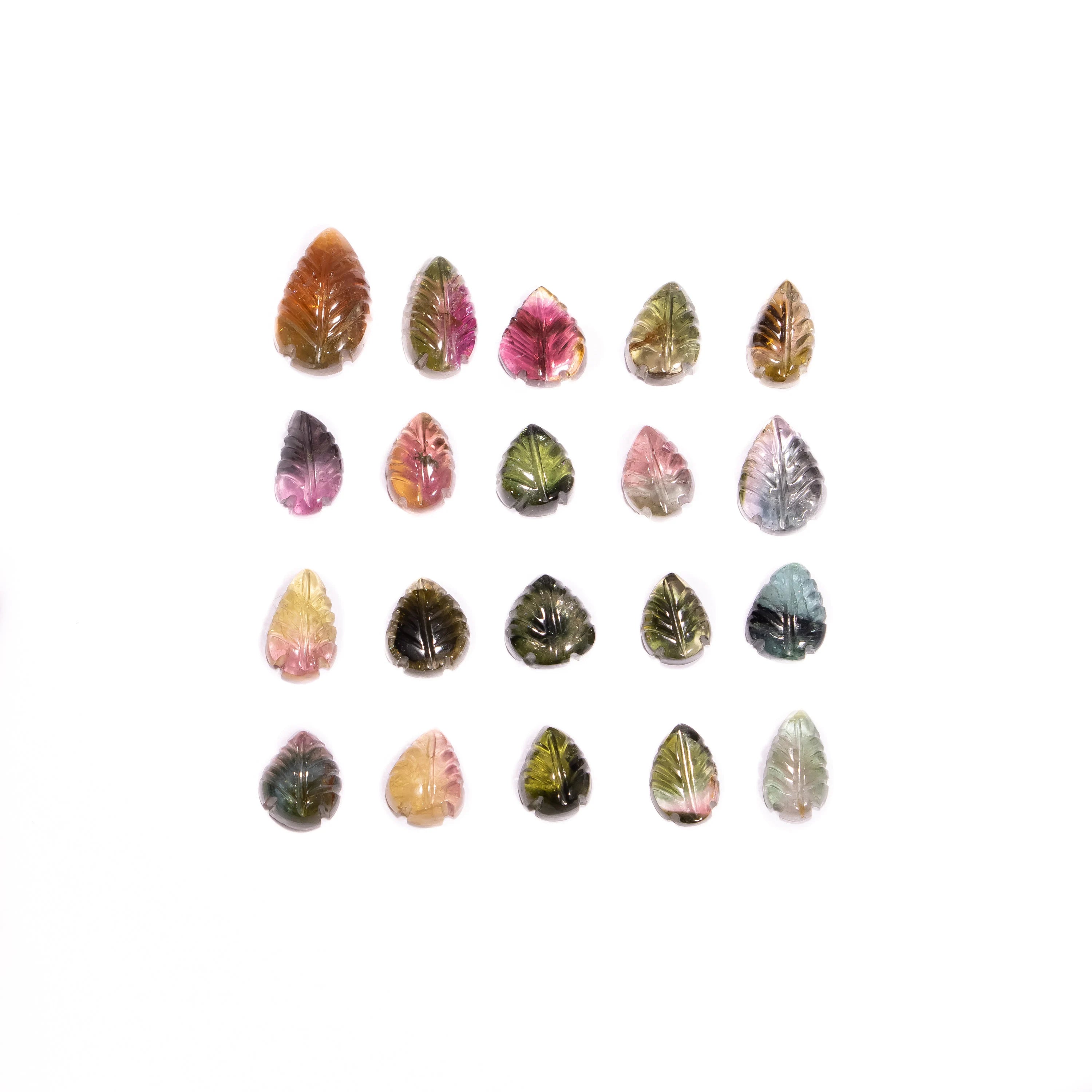 Bi Tourmaline Leaf Shape Carving Loose Gemstone , Bio Tourmaline Multi Color Leaf Gemstone, Tourmaline Leaf Carving Gemstone, SKU2461